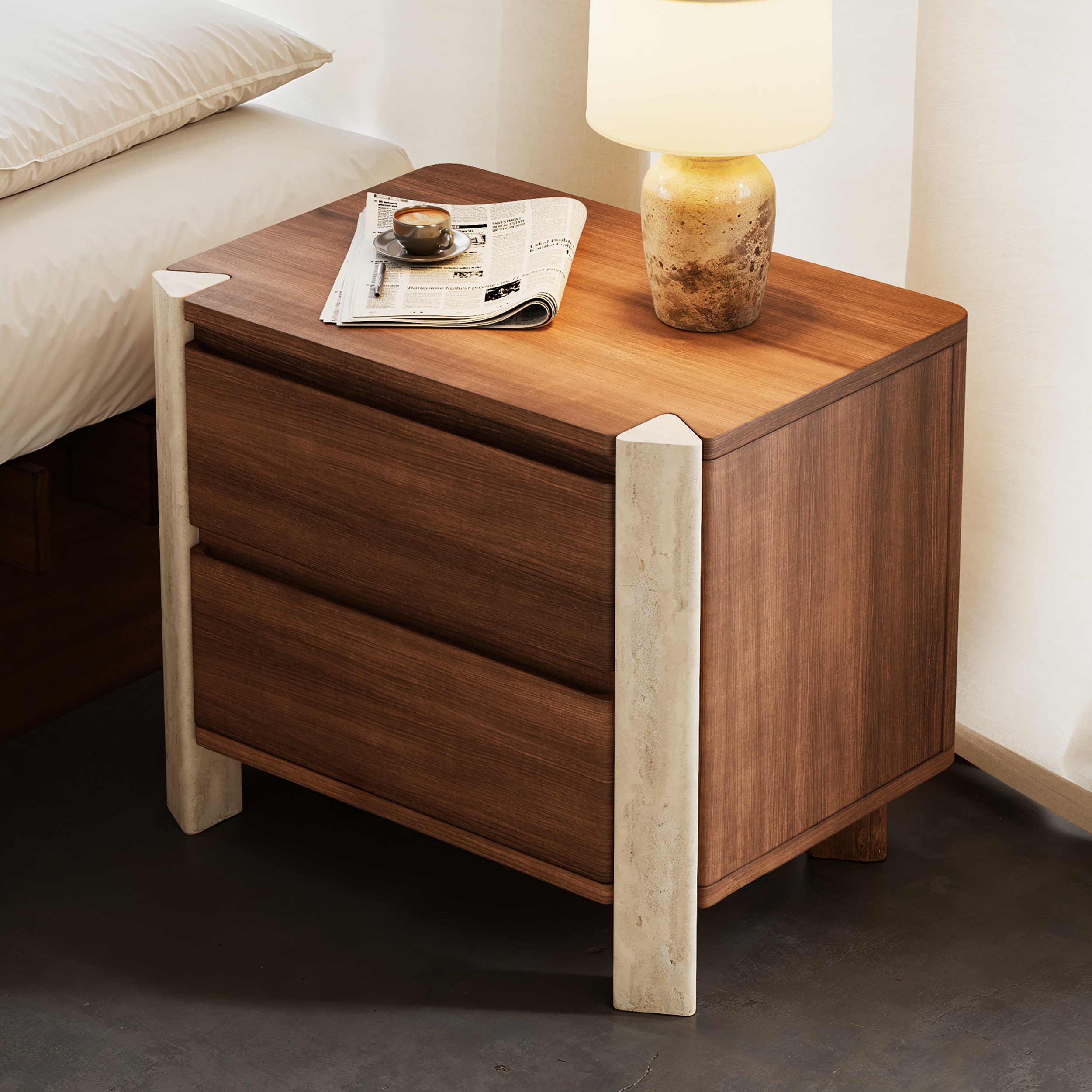 20"" Wooden 2-Drawer Nightstand with Concrete Legs