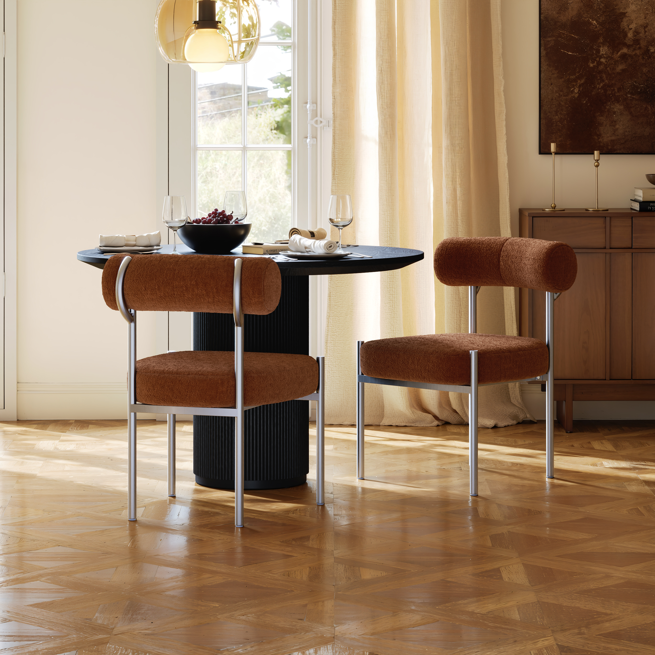 Modern Velvet Upholstered Dining Chair with Curved Back