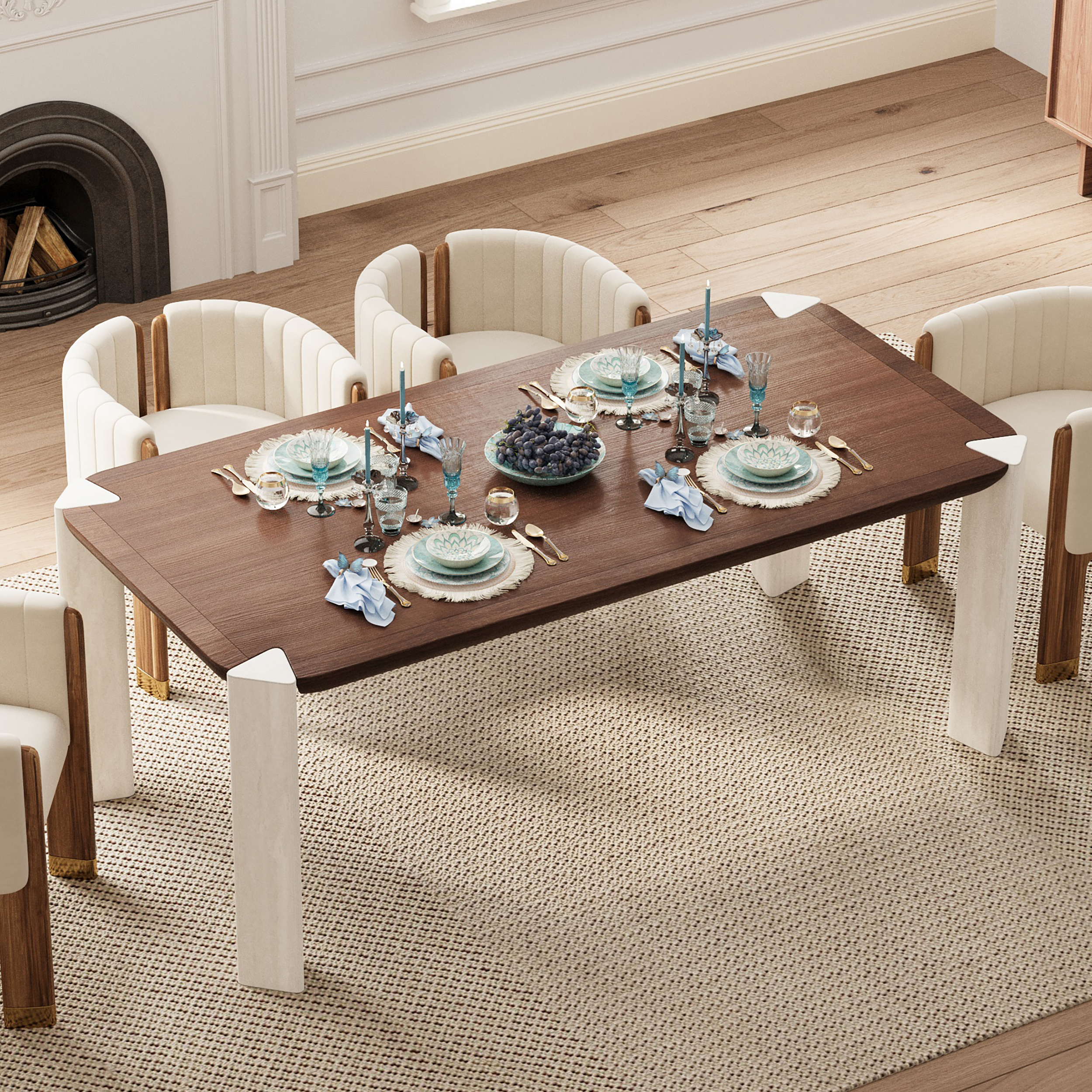 Mesa de comedor rectangular Joren de 2000 mm con patas de poste de hormigón con capacidad para 6 a 8 personas