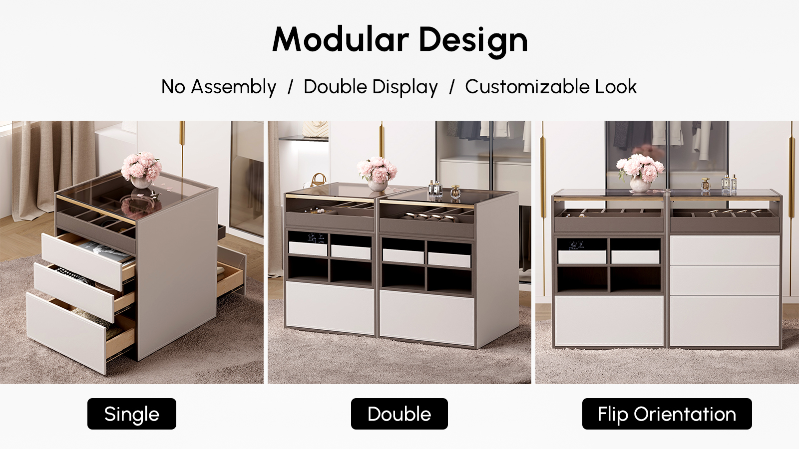 Saddle Leather 7-Dresser Walk-In Closet Island with Light