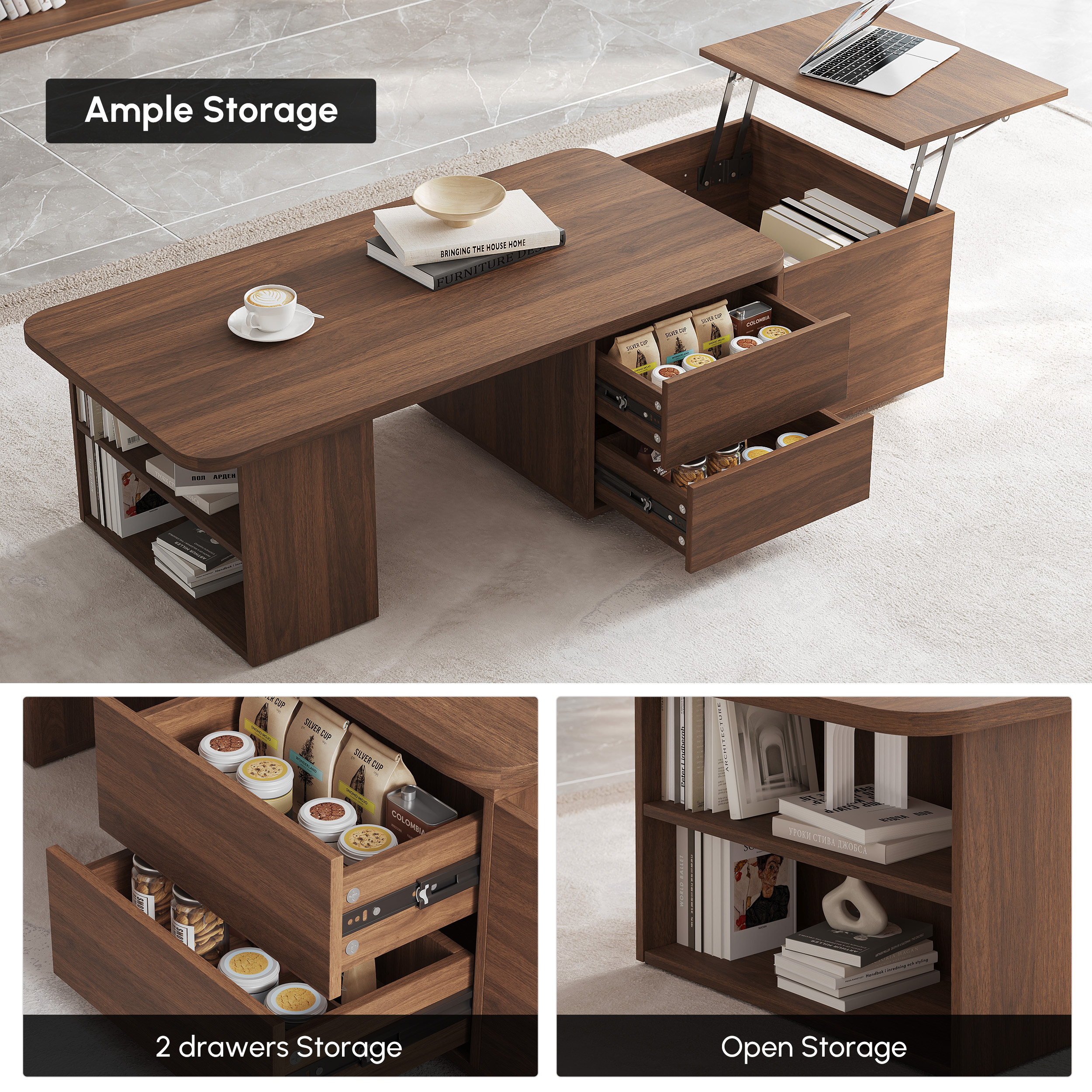 Lift-Top Coffee Table with Extendable Design & Storage｜Homary