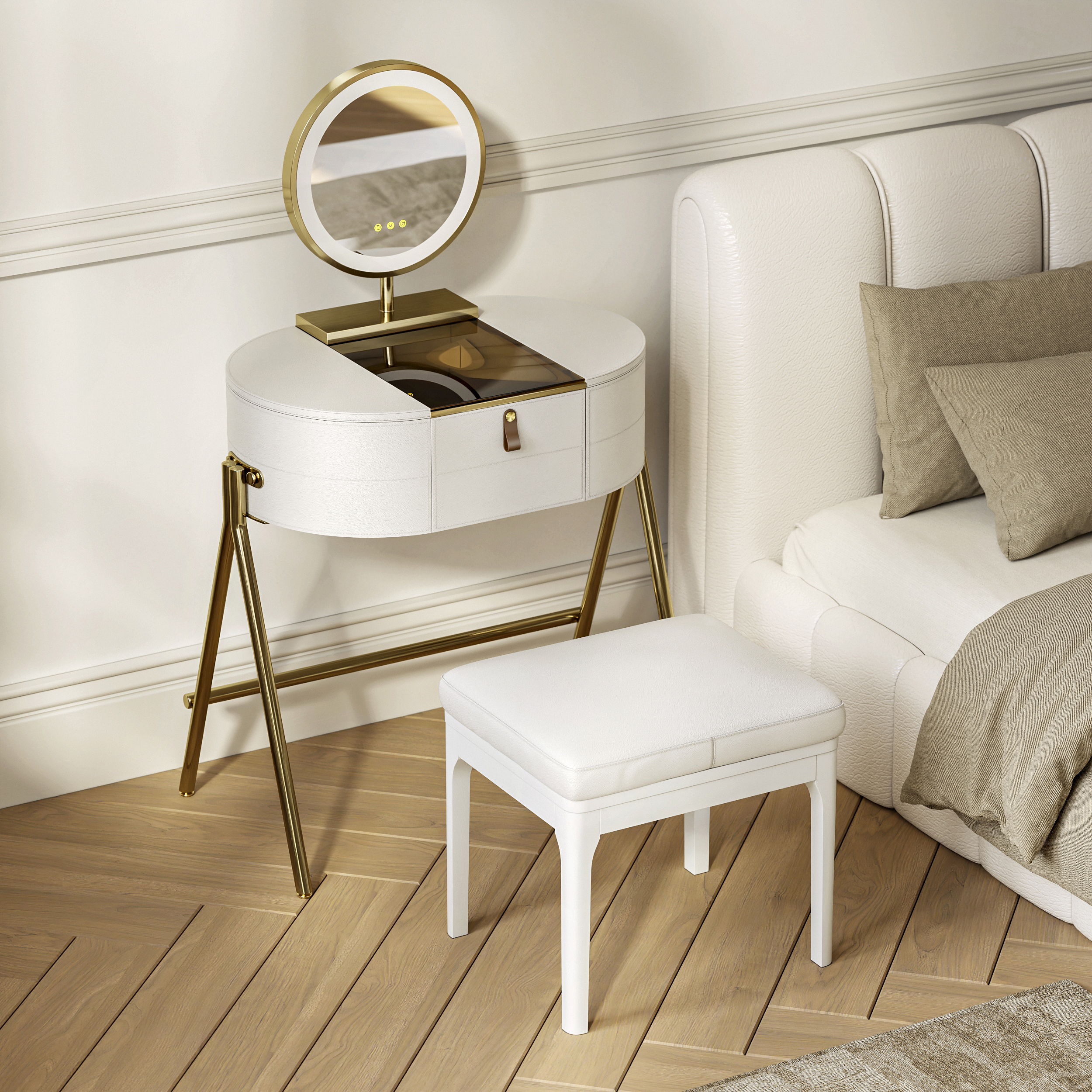 Juego de tocador pequeño de piel con tapa de cristal y organizador de joyas-image-online-es-es-53491