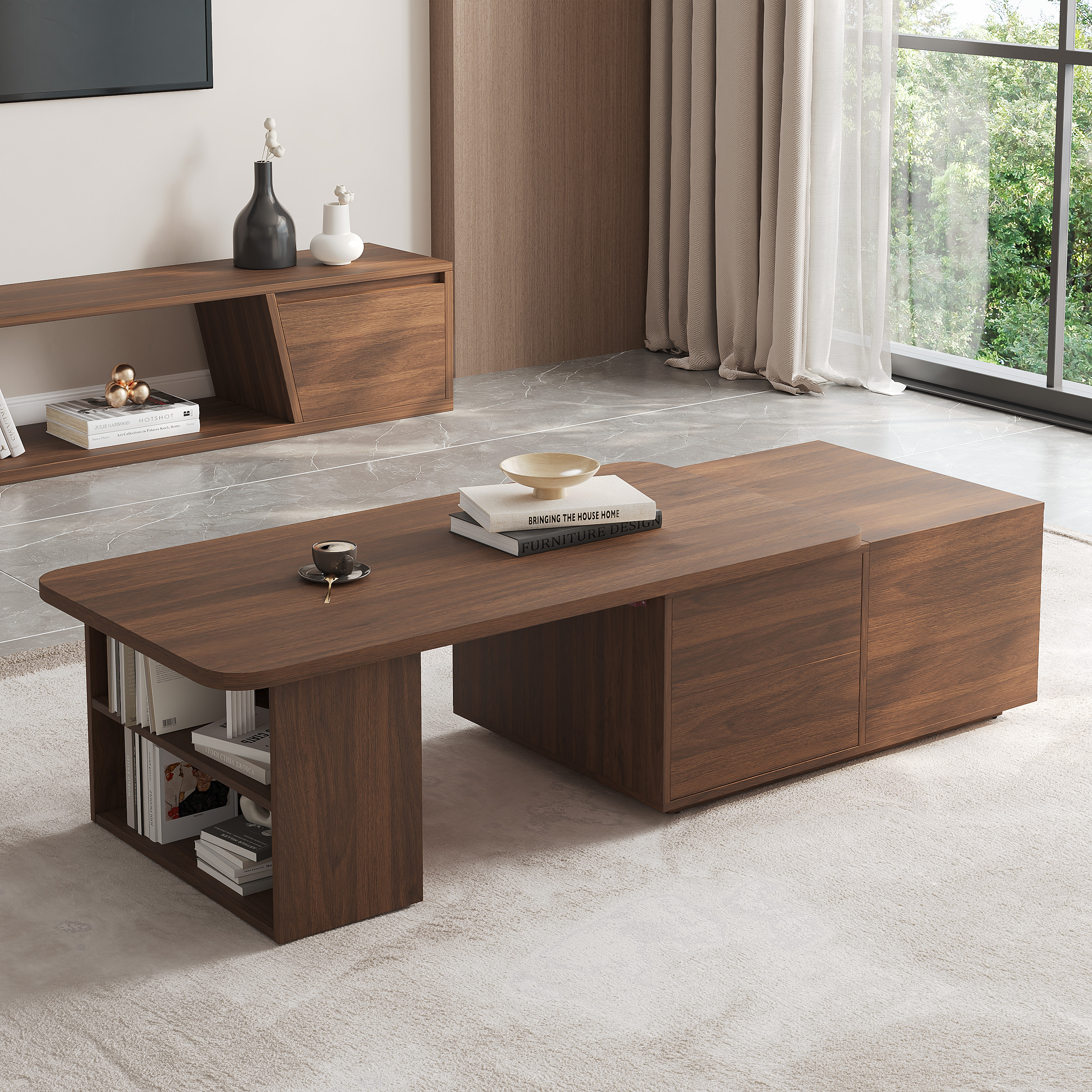 Extendable Lift Top Coffee Table Walnut Living Room Furniture with Storage