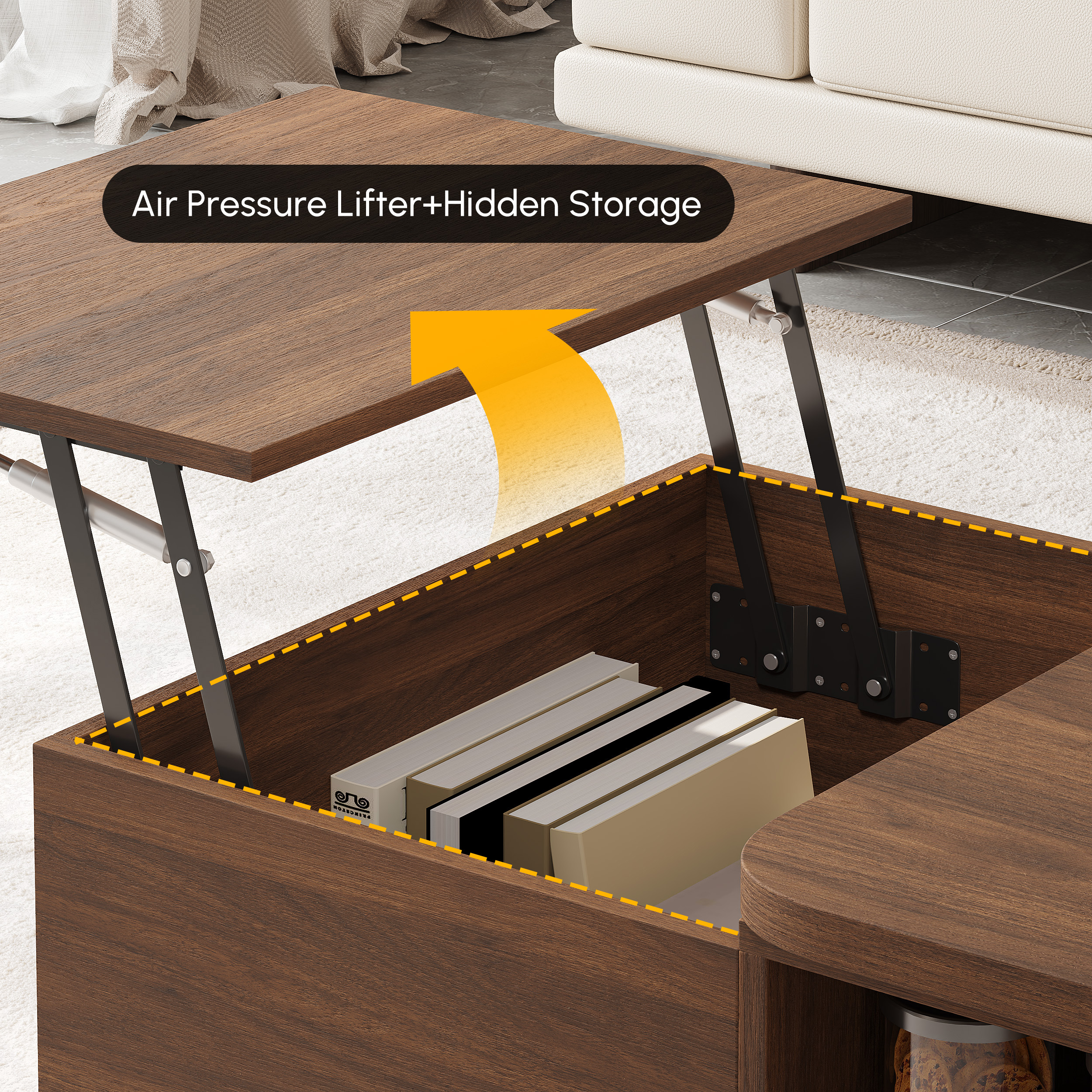 Lift-Top Coffee Table with Extendable Design & Storage｜Homary