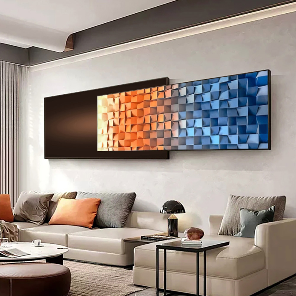 Modern Abstract Gradient Wall Art 3D Geometric Design Wall Decor with Dual-Tone Palette for Living