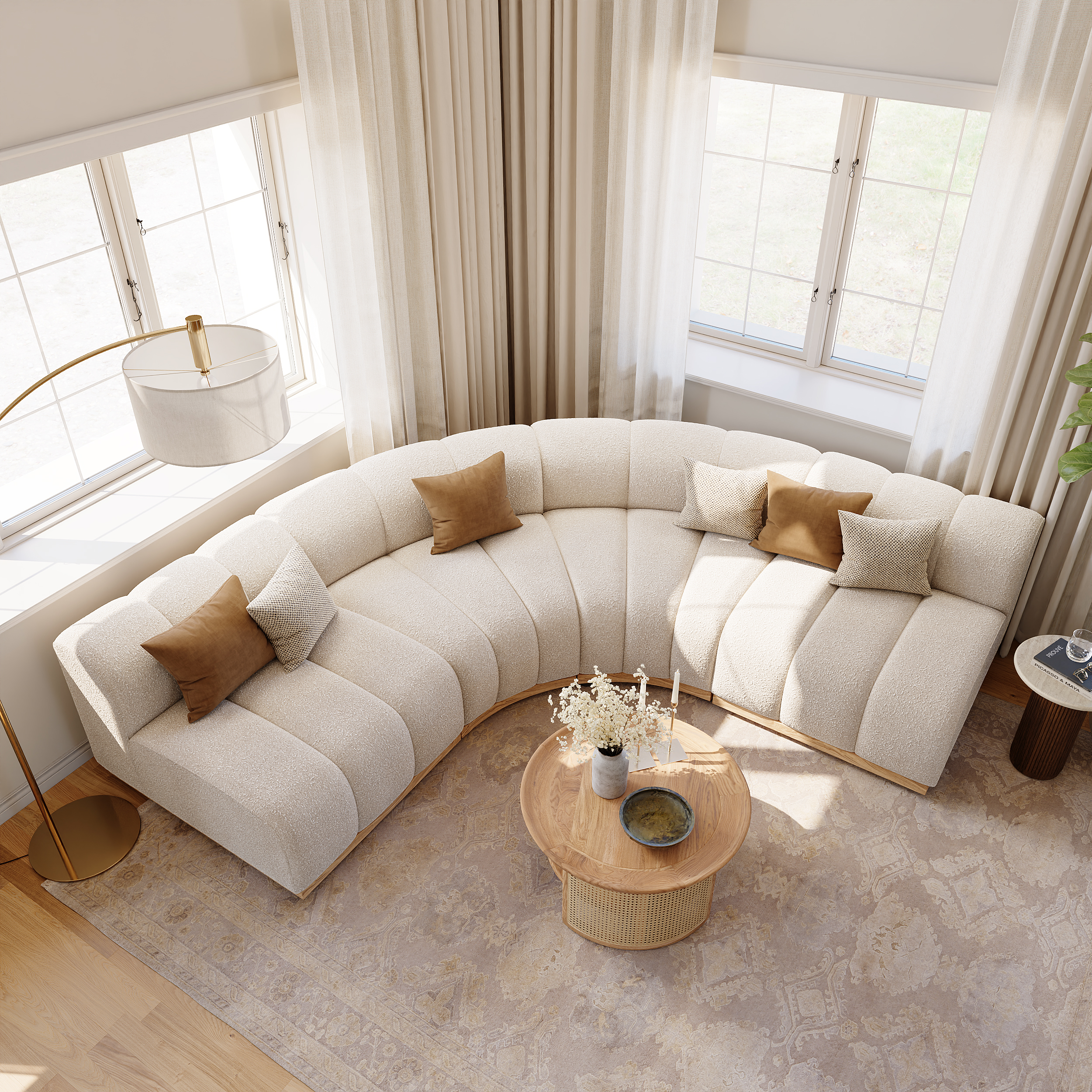 140" Spill-Resistant Curved Modular Sectional Sofa 4 Pieces Performance Boucle White Sectional