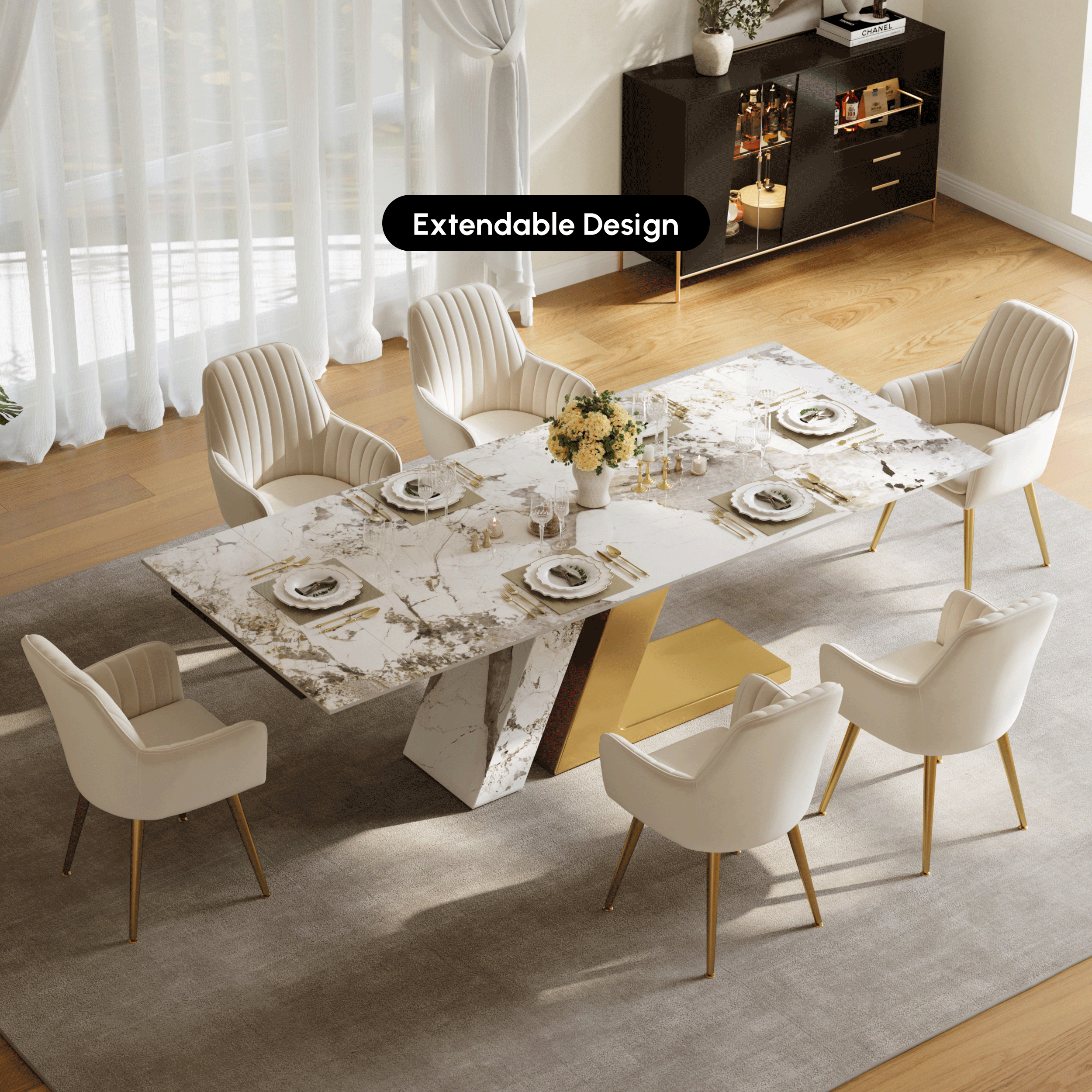 2000mm-2400mm Modern Extendable Sintered Stone Dining Table Seats