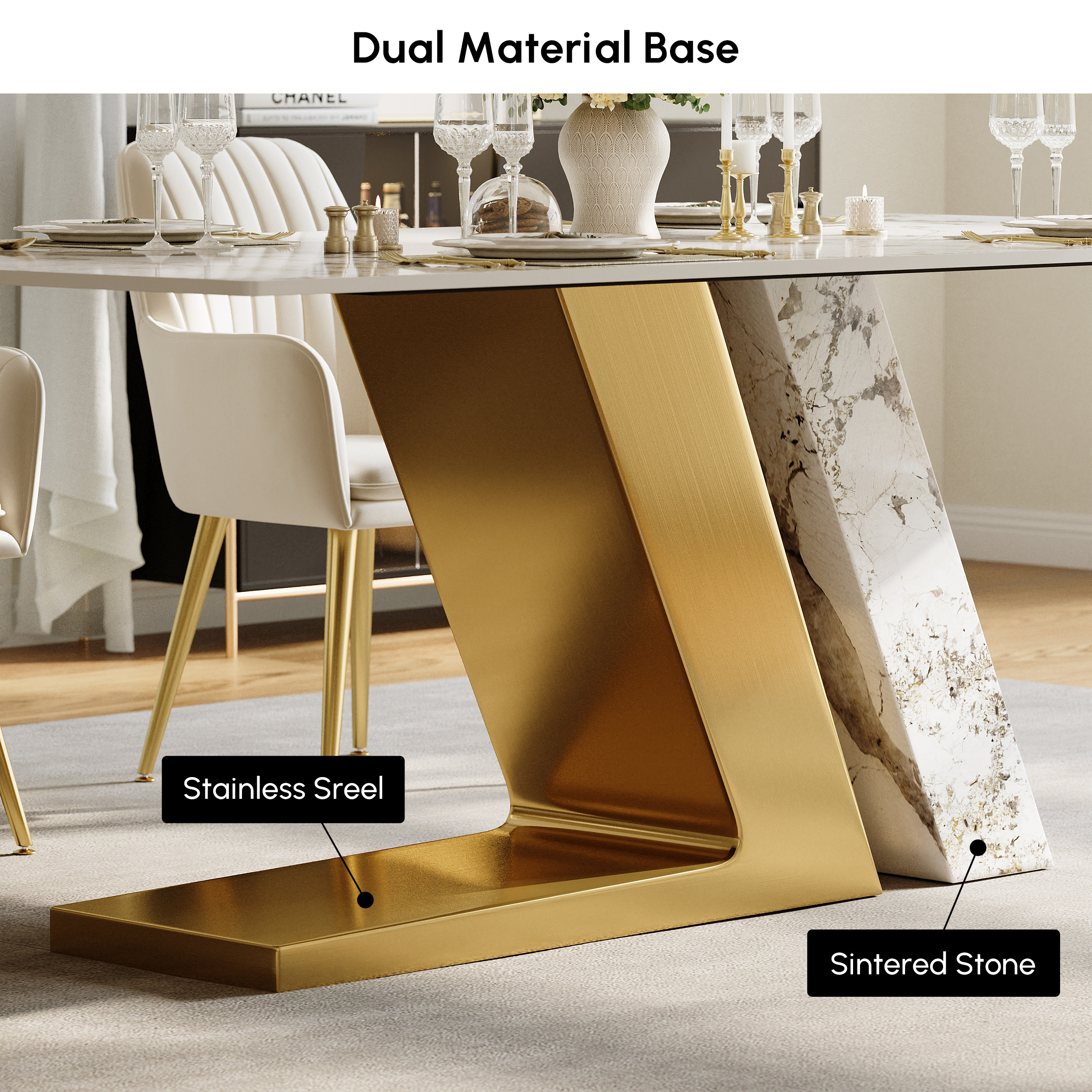 Modern Rectangular Dining Table, 2200 mm, with Sintered Stone Top