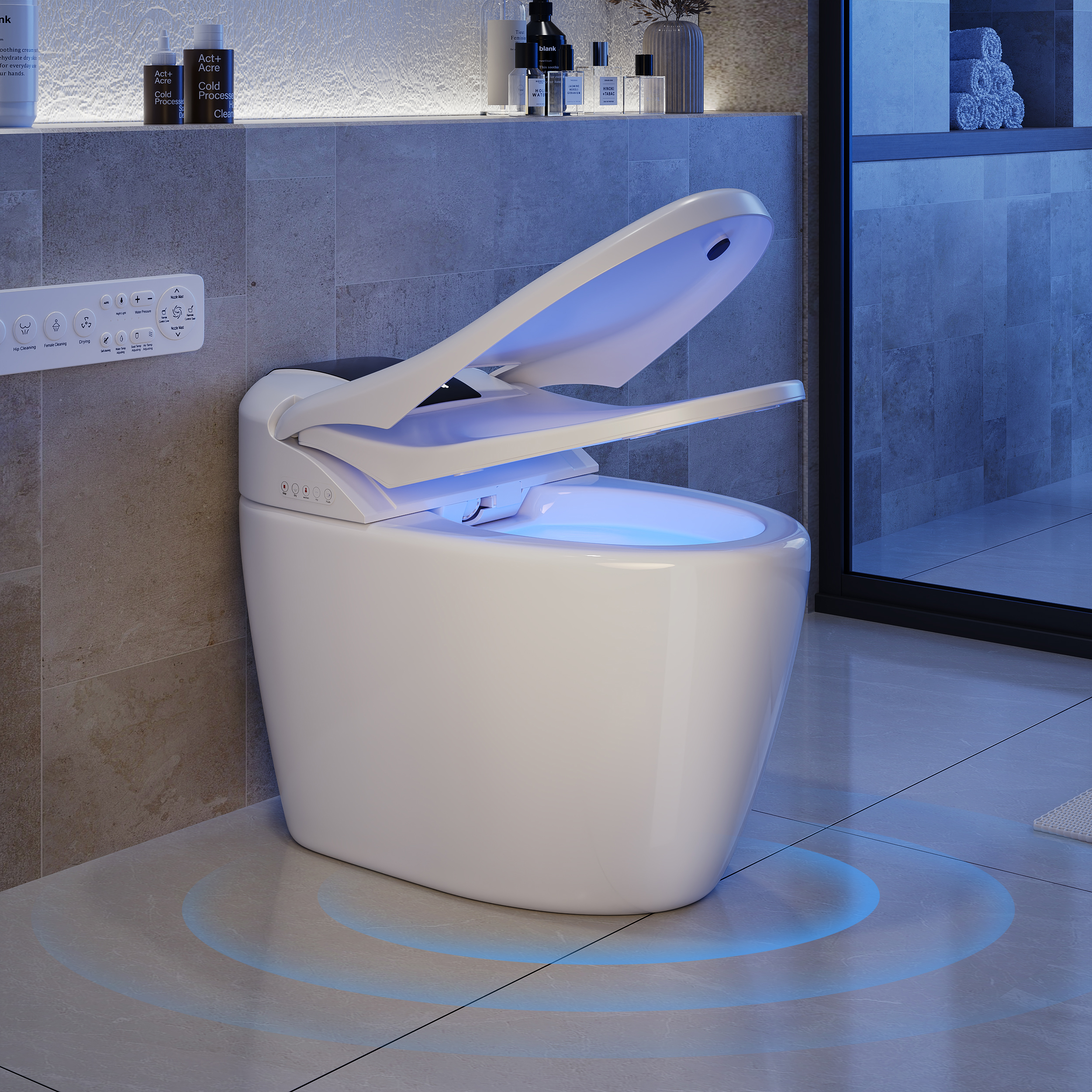 Smart Toilet Dual Flush with LED Night Light Pre-wet Rim Function Remote Control
