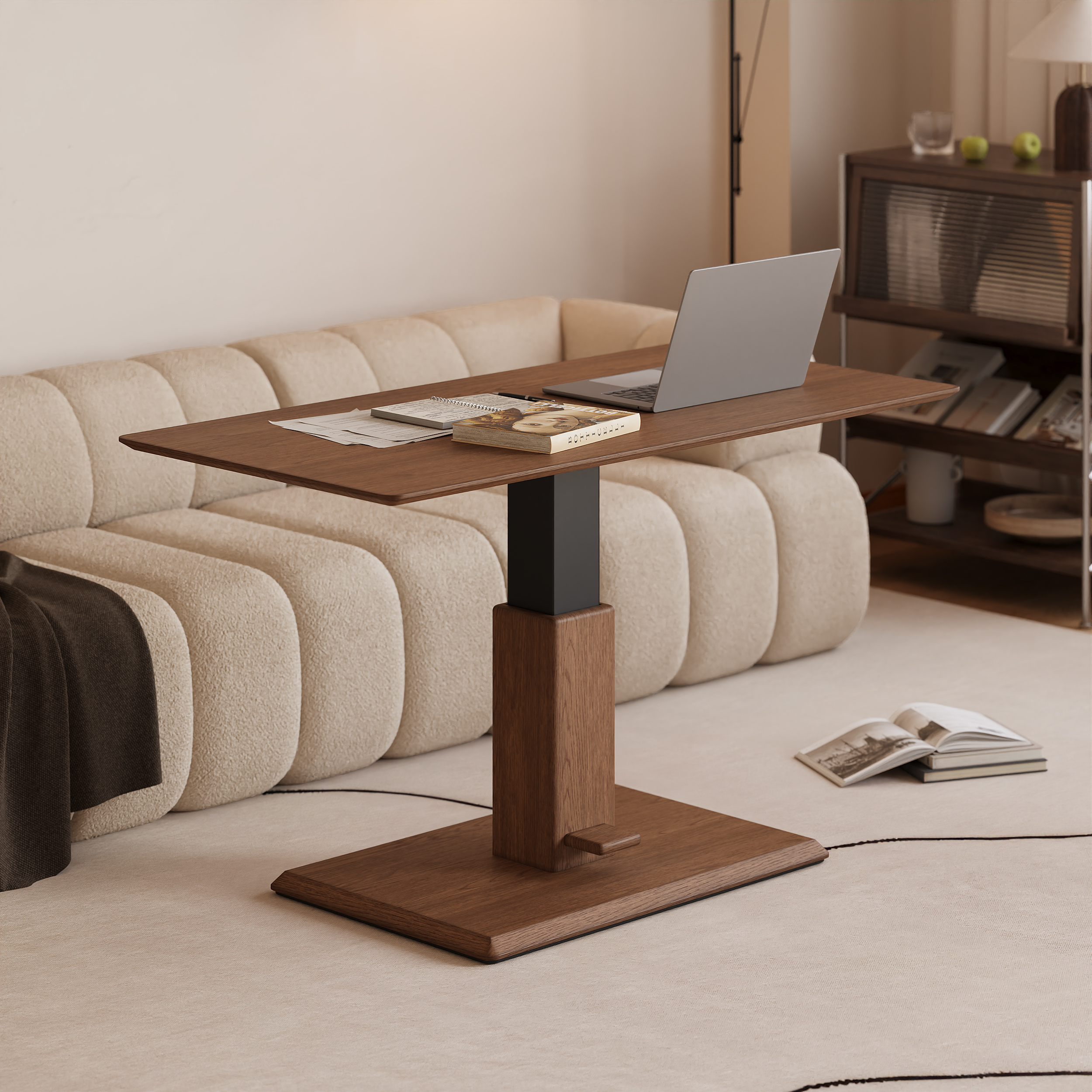 Walnut Lift Top Coffee Table Modern Height-Adjustable Desk for Home and Office