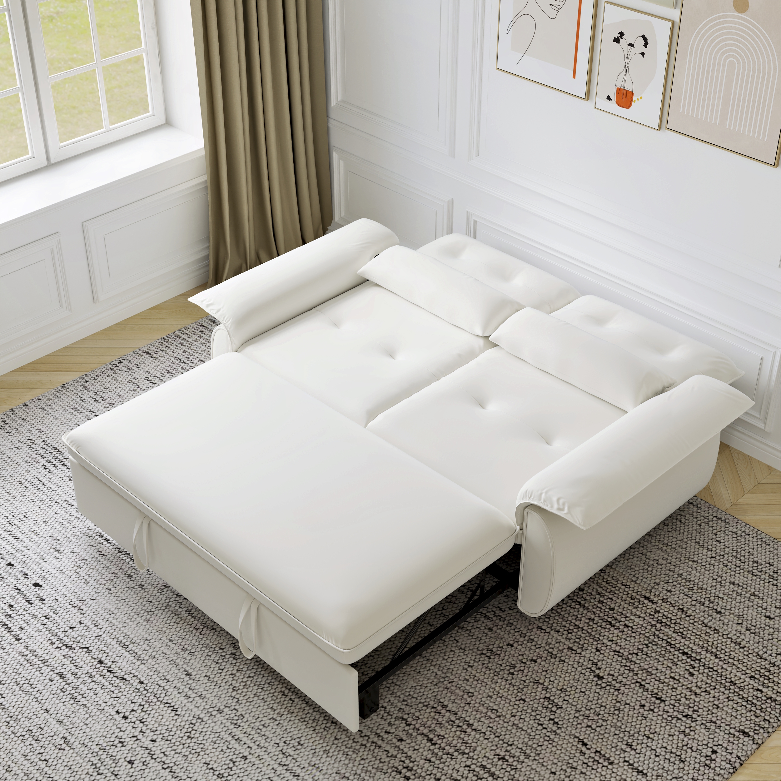 73" Faux Leather Pull Out Sleeper Sofa White Sofa Bed