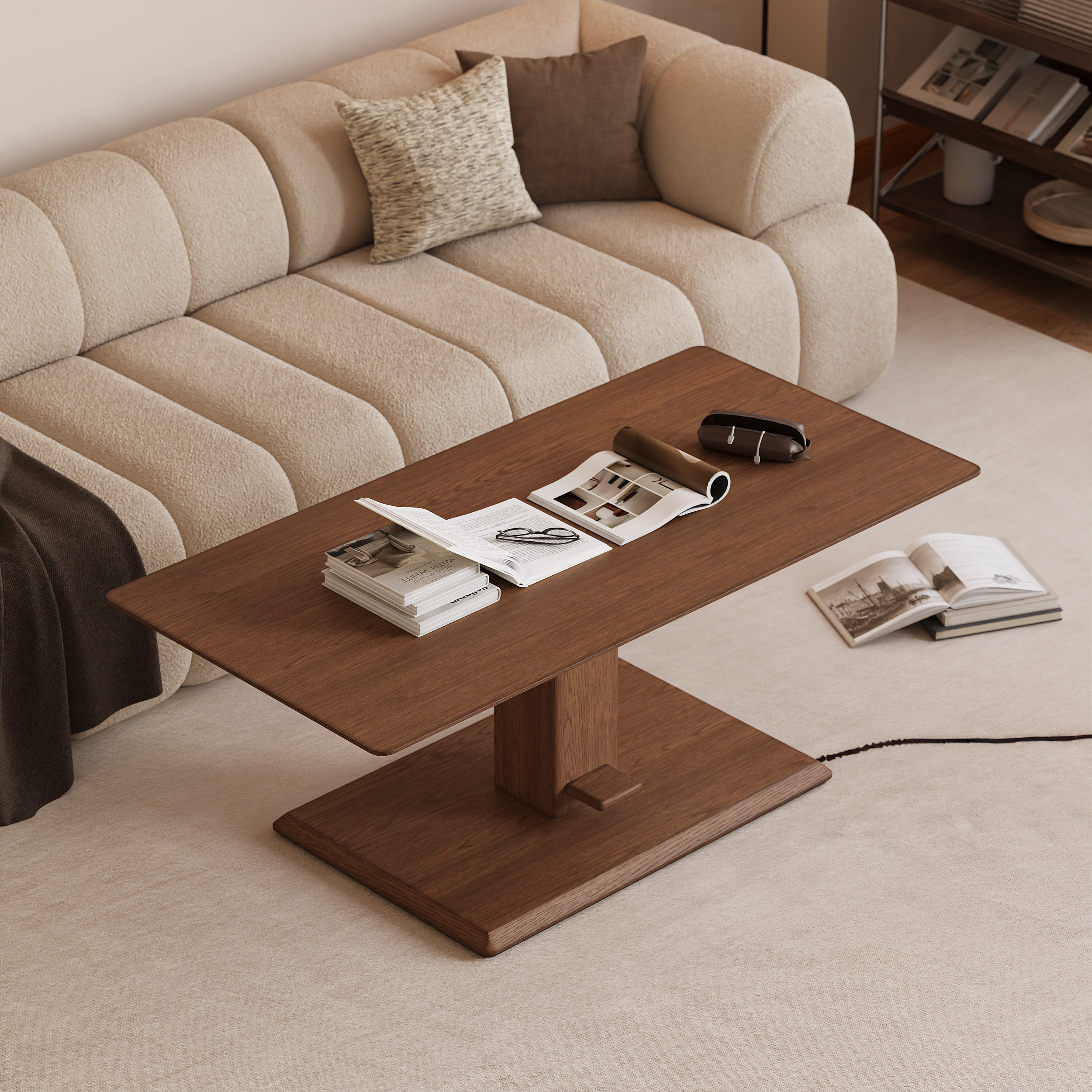 Walnut Lift Top Coffee Table Modern Height-Adjustable Desk for Home and Office