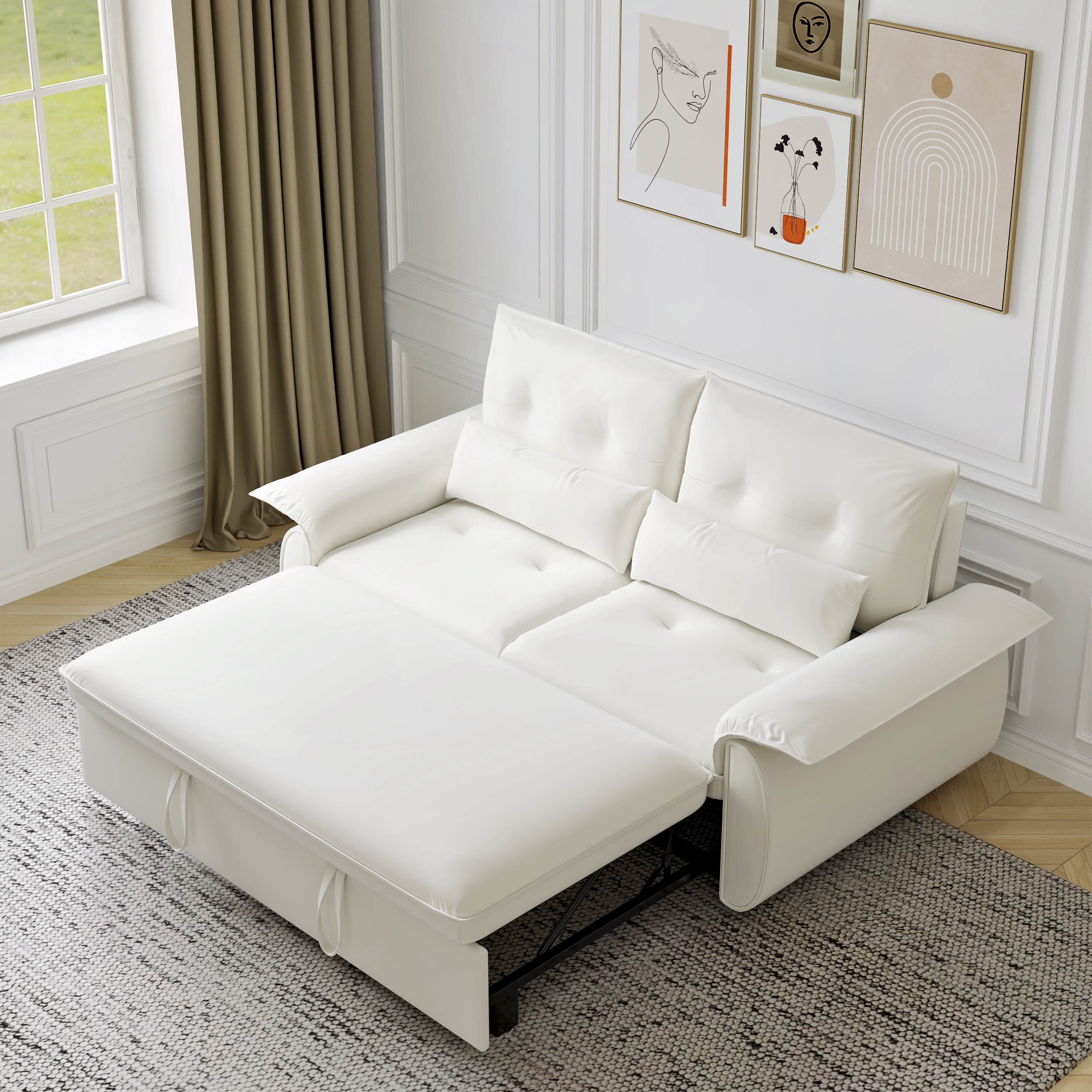 73" Faux Leather Pull Out Sleeper Sofa White Sofa Bed