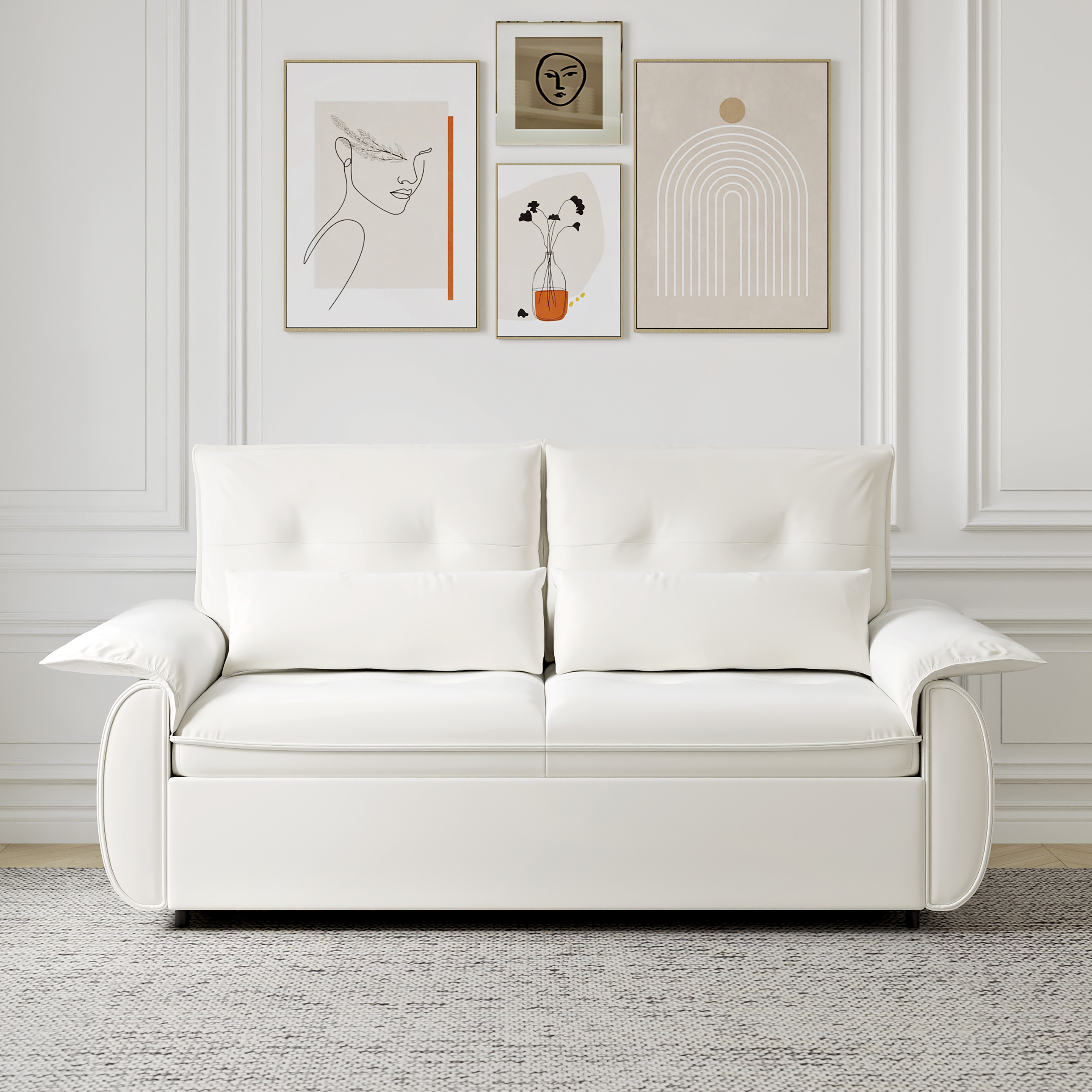 73" Faux Leather Pull Out Sleeper Sofa White Sofa Bed
