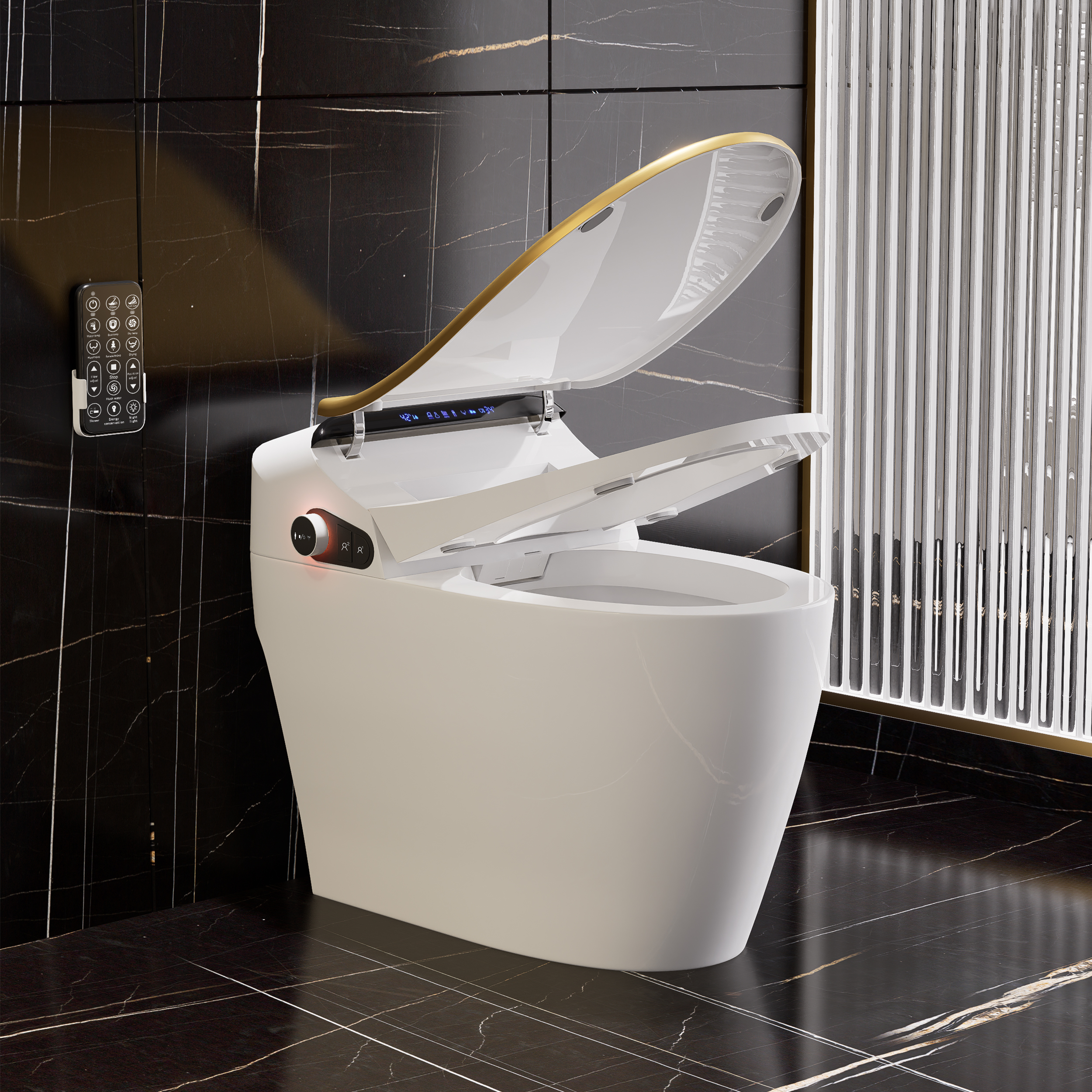 Modern One-Piece Gold Smart Toilet with Bidet Seat | Homary