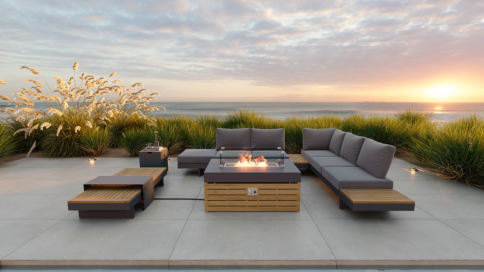 Tevara Smokeless Propane Fire Pit Table with Glass Wind Guard