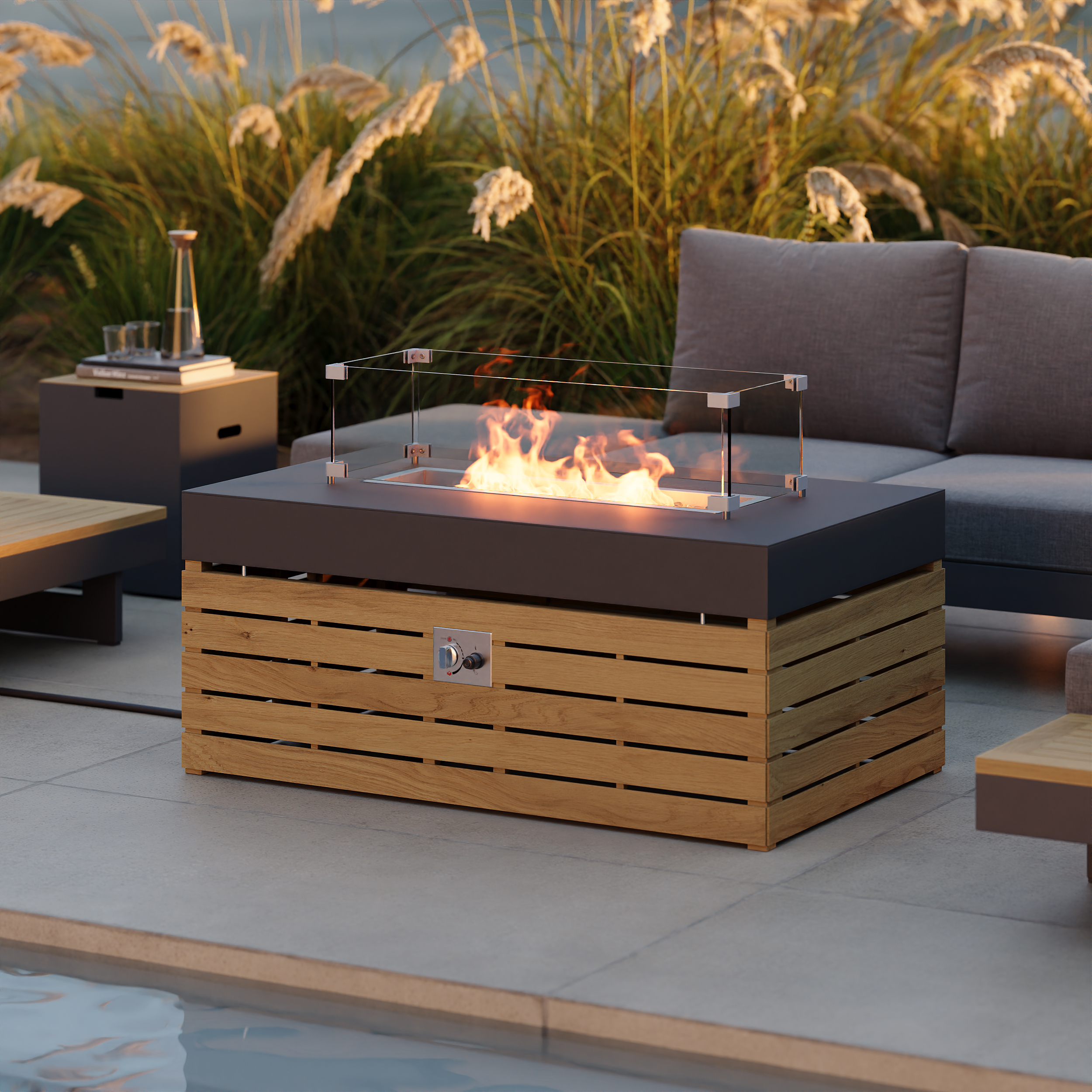 Axis Smokeless Propane Fire Pit Table with Glass Wind Guard