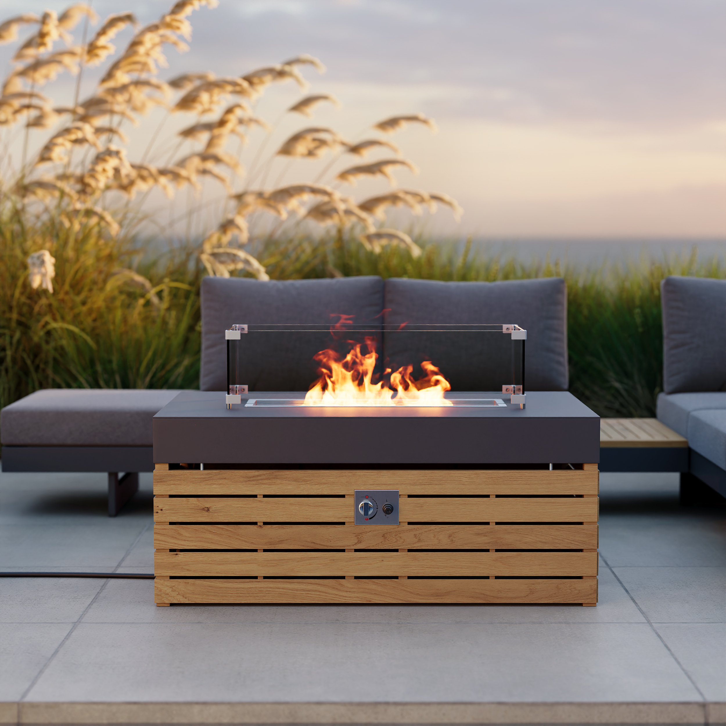 Axis Smokeless Propane Fire Pit Table with Glass Wind Guard