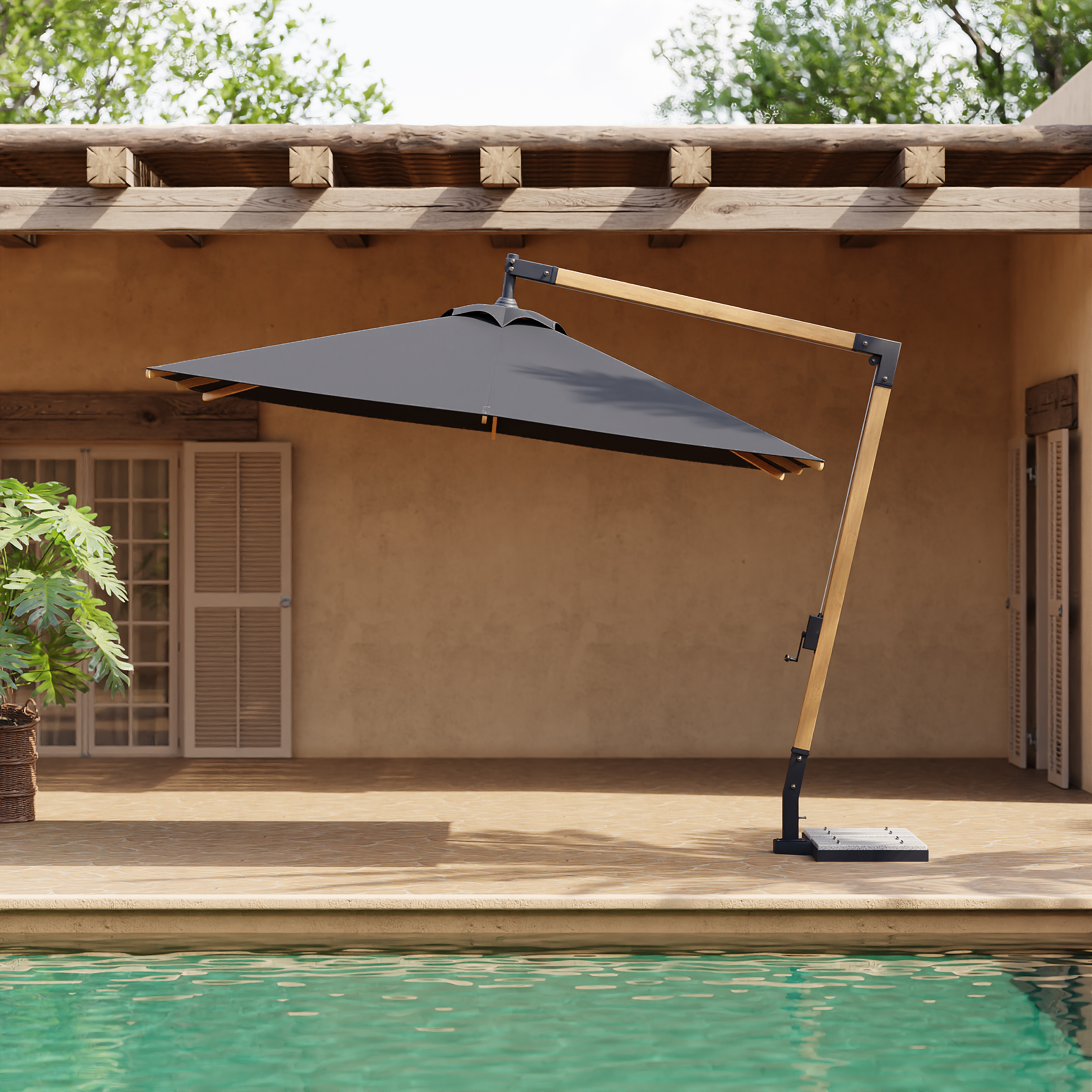 Axis 118" Patio Cantilever Umbrella Adjustable Height Outdoor Sun Umberlla for Pool / Beach
