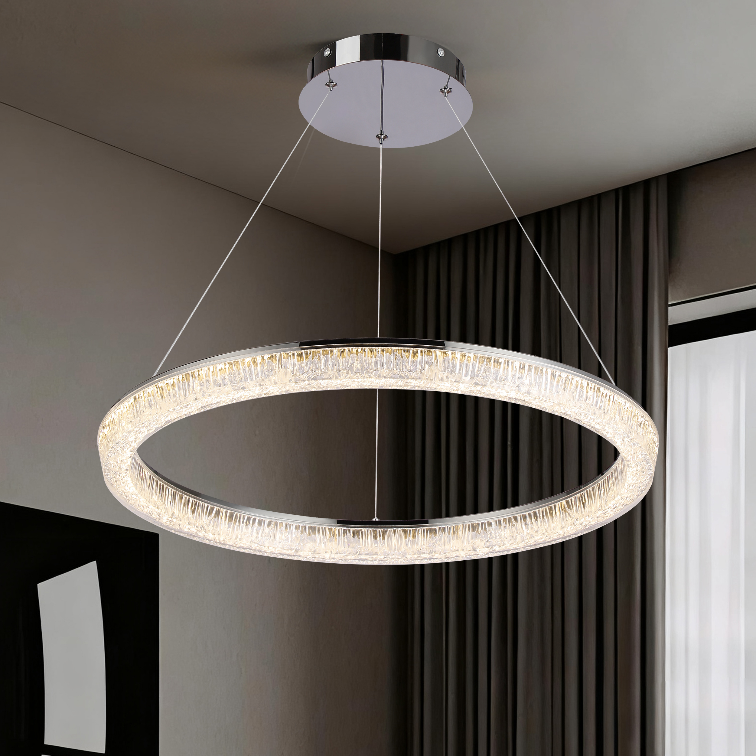 23.6" Modern LED Ring Chandelier with Dimmable Lighting & Remote Control