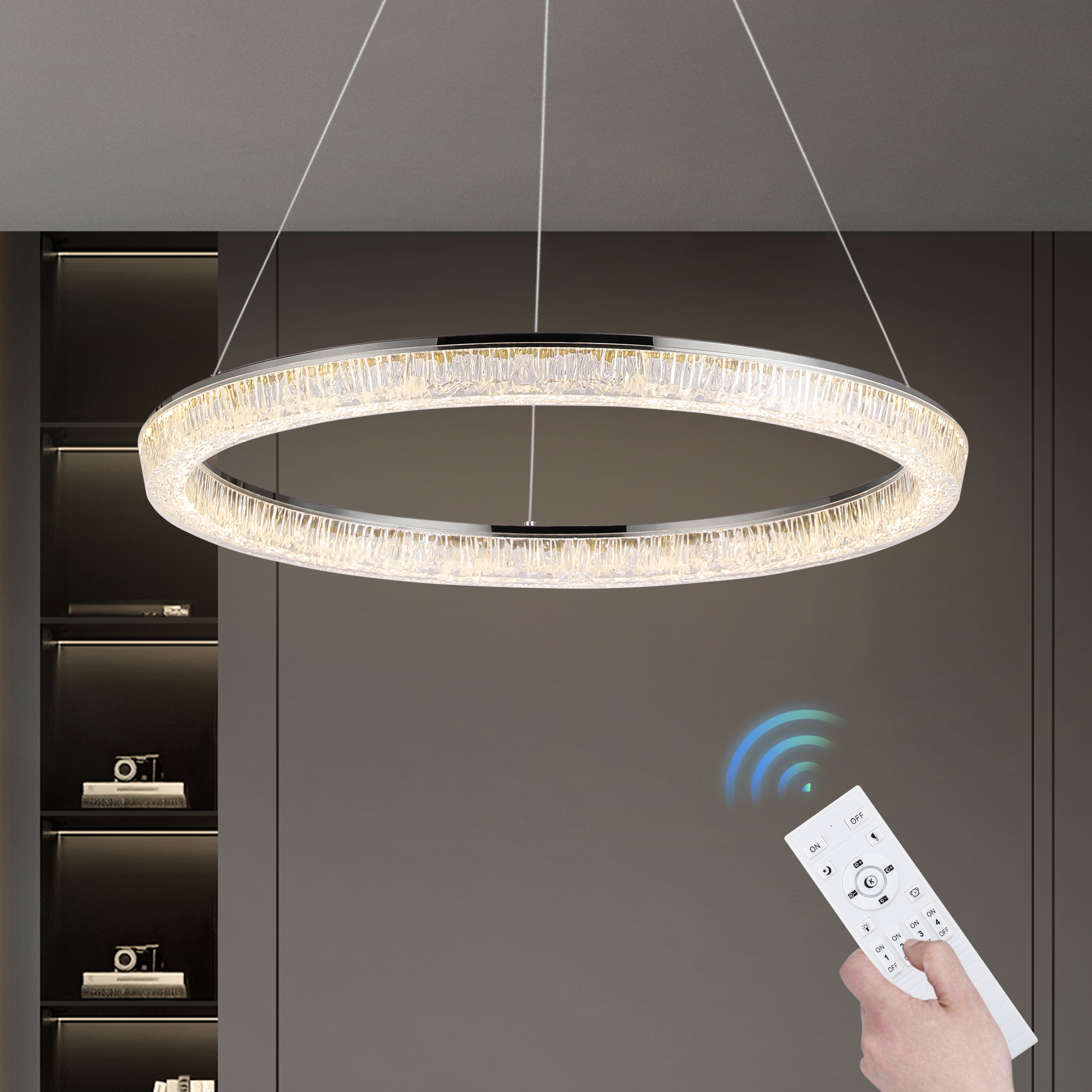 23.6" Modern LED Ring Chandelier with Dimmable Lighting & Remote Control