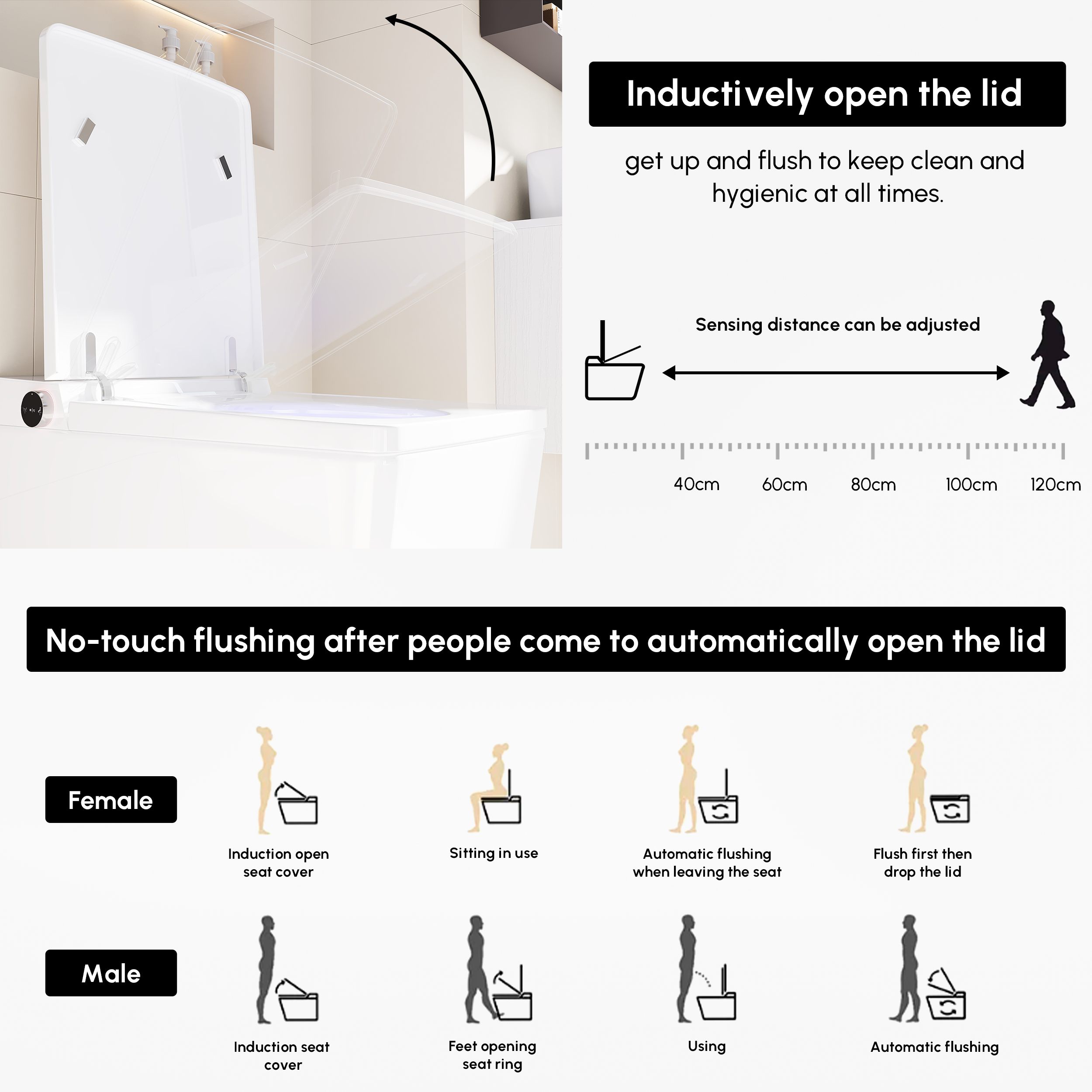 Elongated One-Piece Smart Toilet Wall-Mounted 1.32 GPF Automatic Toilet and Bidet with Auto