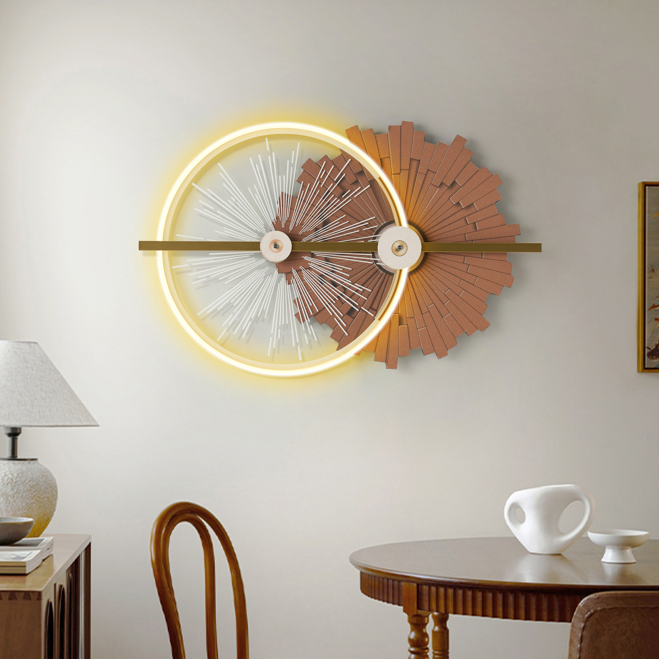 32.7" Modern Brown Wall Decor with LED Light– Warm Glow, Remote Dimmable