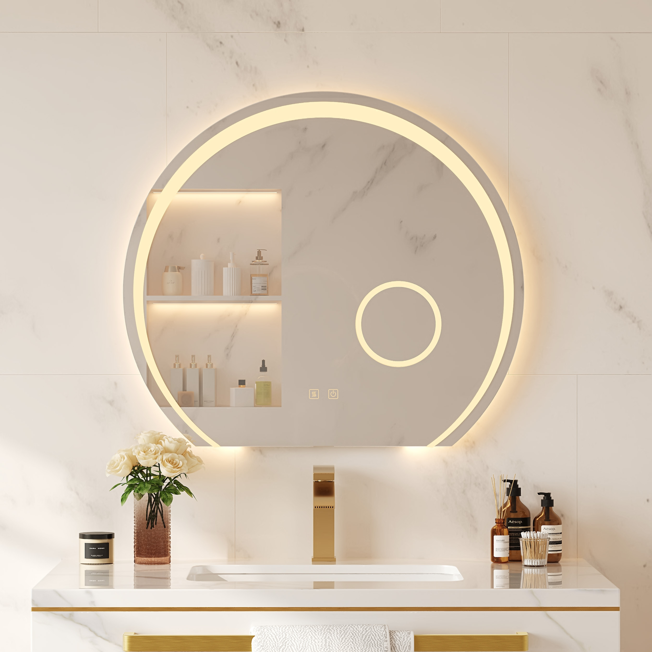 28" Wide LED Bathroom Mirror Dimmable with 3X Magnifier & Anti-Fog