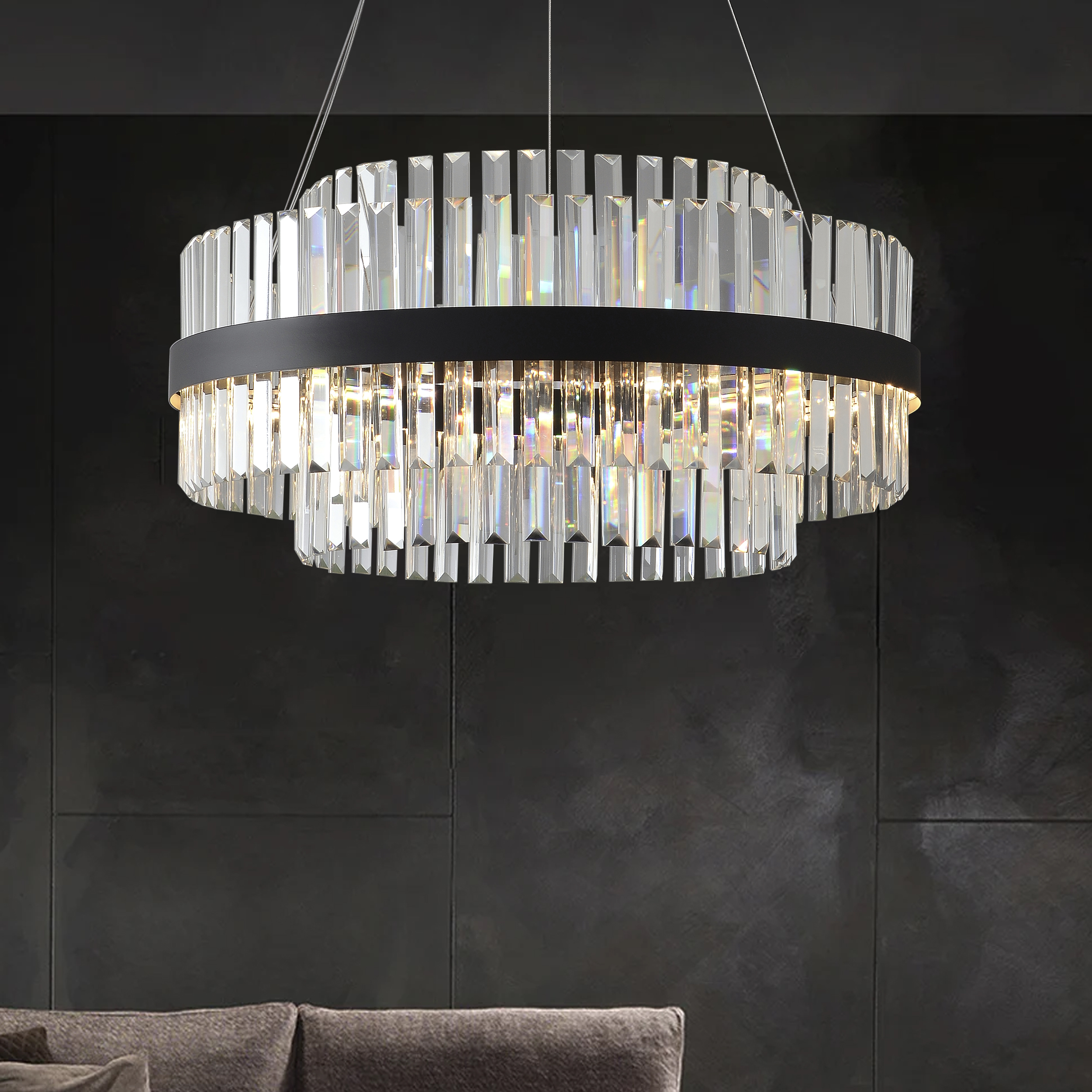 Fixedo Modern Tiered Crystal LED Chandelier in Black Light