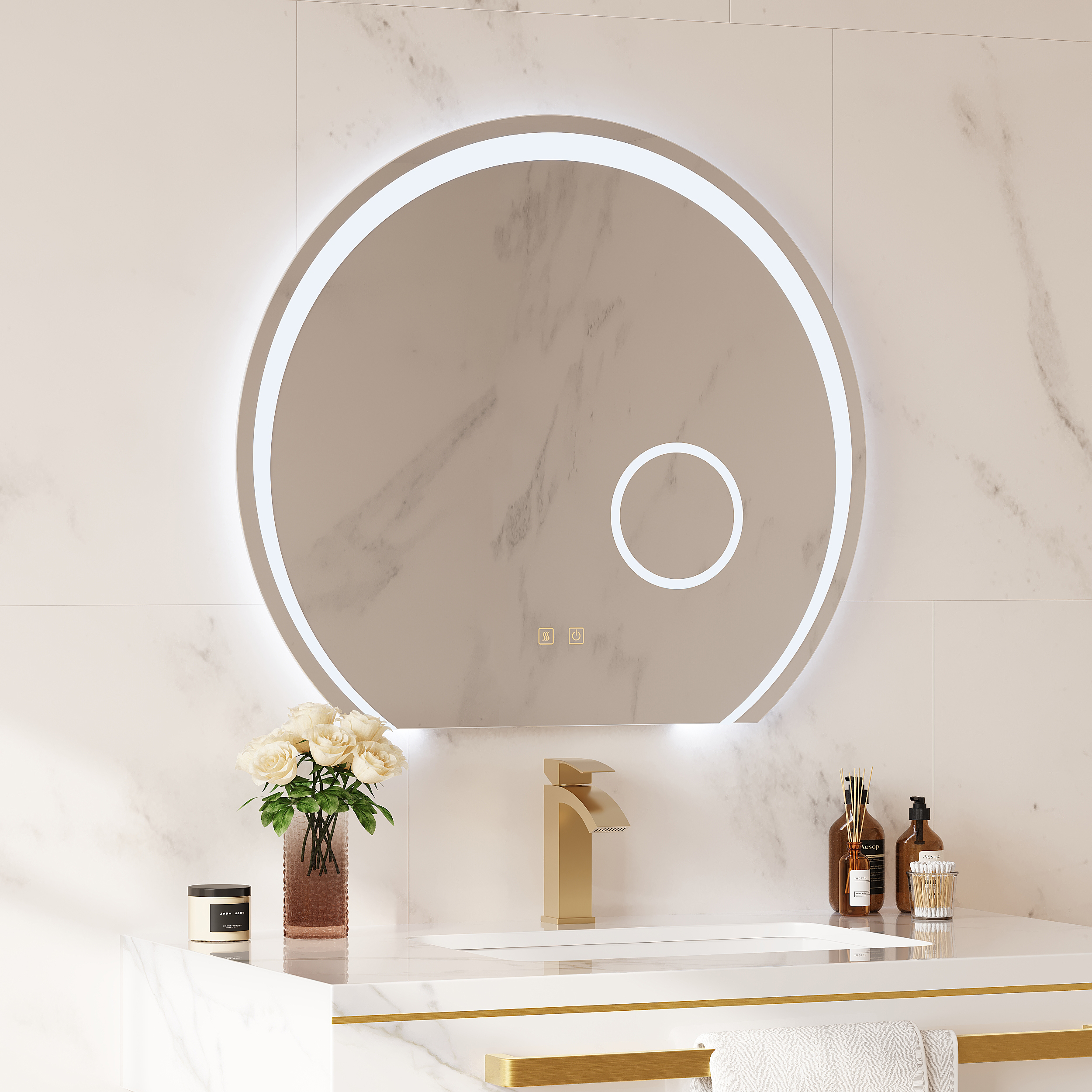 28" Wide LED Bathroom Mirror Dimmable with 3X Magnifier & Anti-Fog