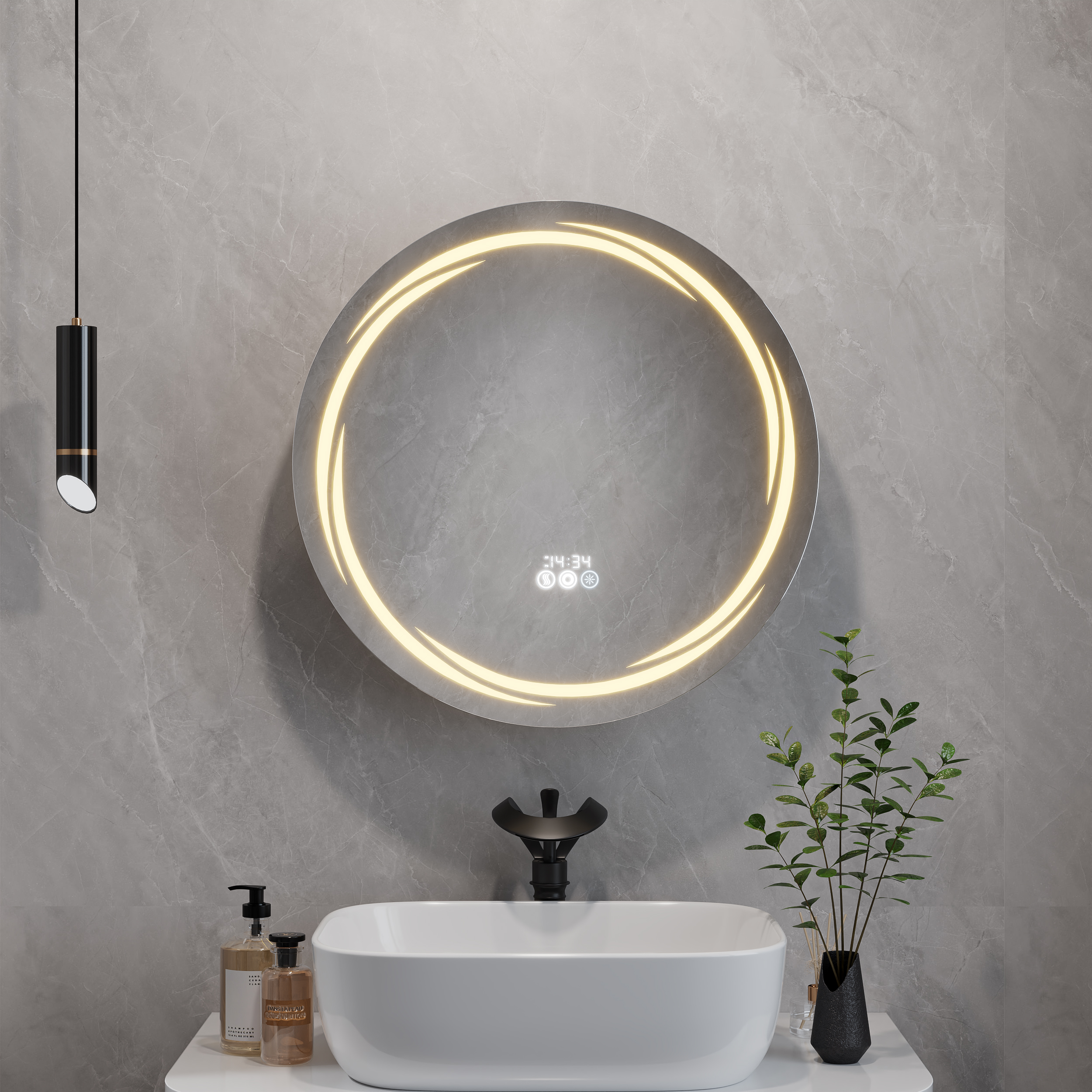 23.6" Round LED Medicine Cabinet with Storage, Anti-Fog, Dimmable— Black