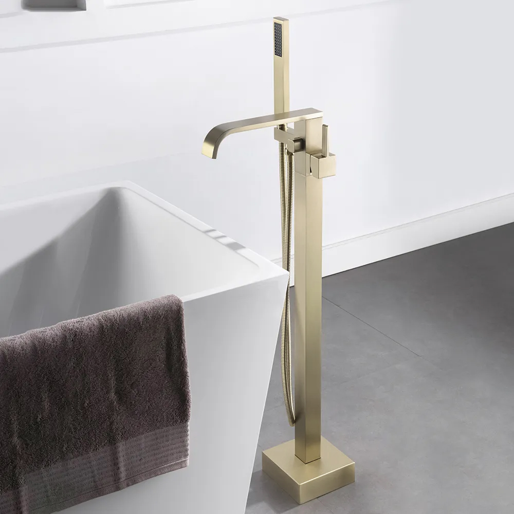 Dree Floor Mounted Tub Filler Single Handle Freestanding Bathtub Faucet Handheld Shower