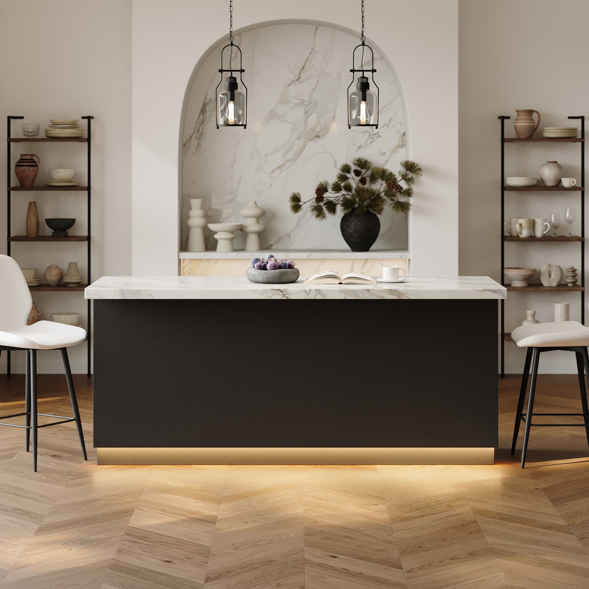 72" Kitchen lsland Wood Storage Kitchen Cabinet with Light Japandi White