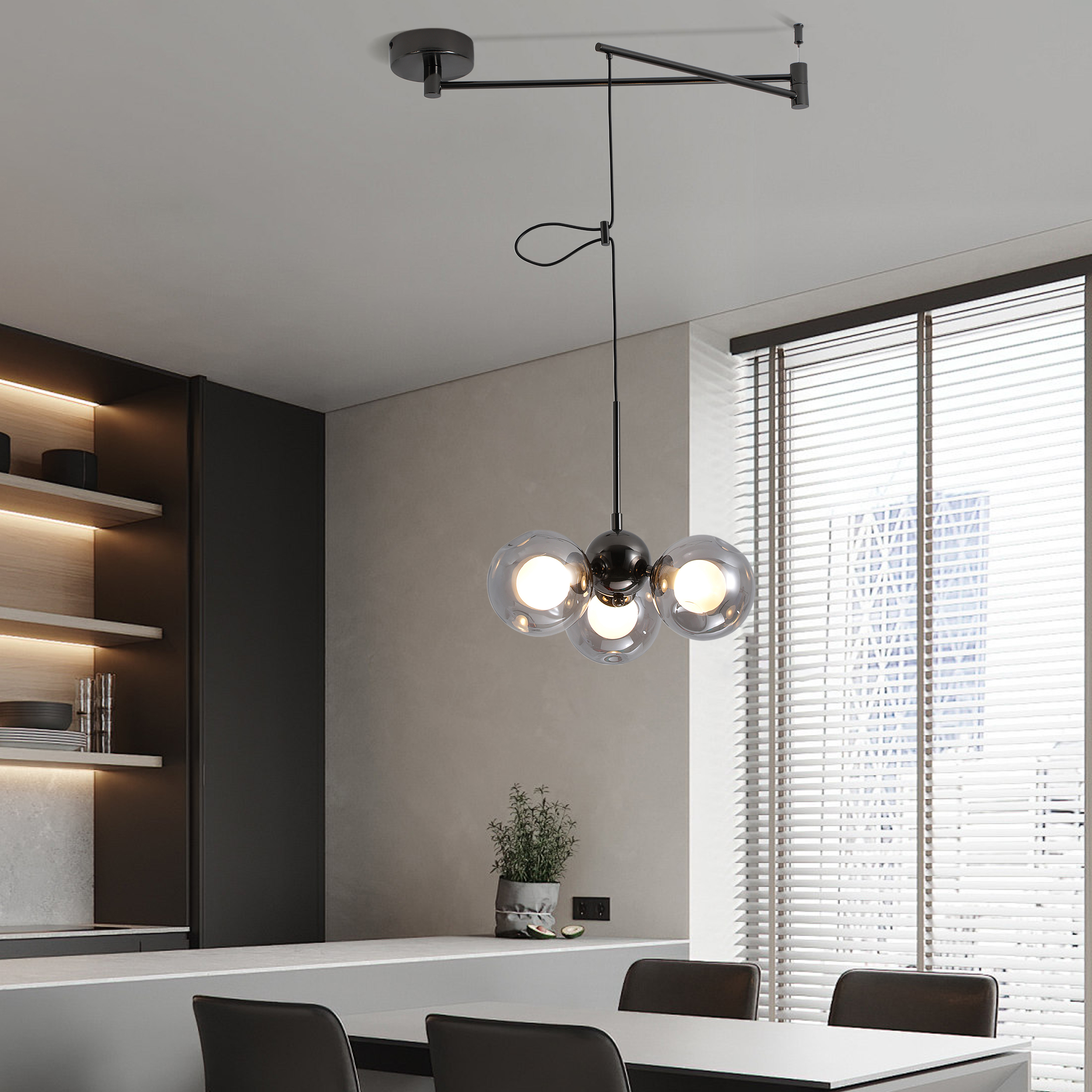 Candelabro negro Homary | Brazo de lámpara giratorio de 360° | Lámpara colgante moderna para sala de estar