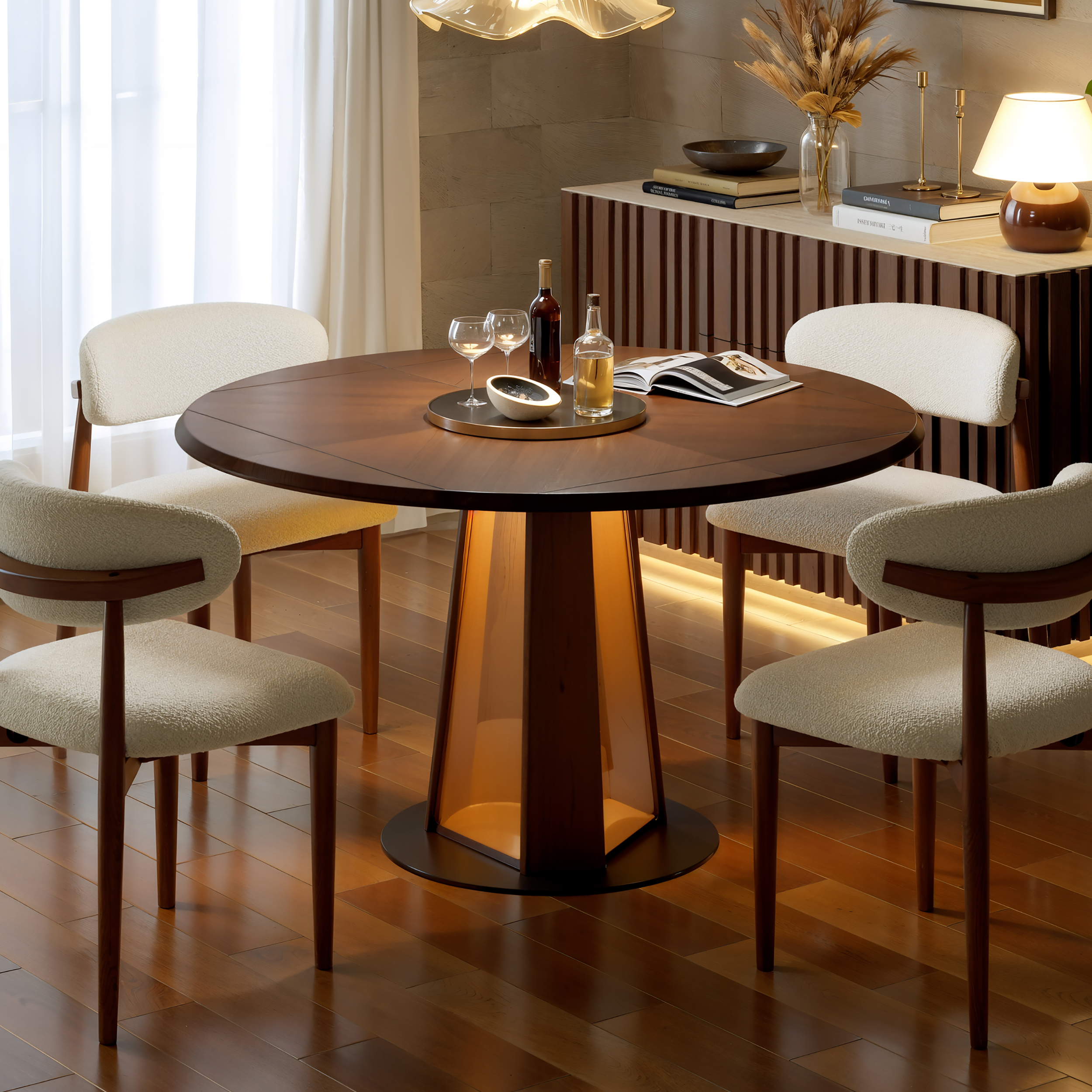 36"-47" Solid Wood Extendable Dining Table with Light