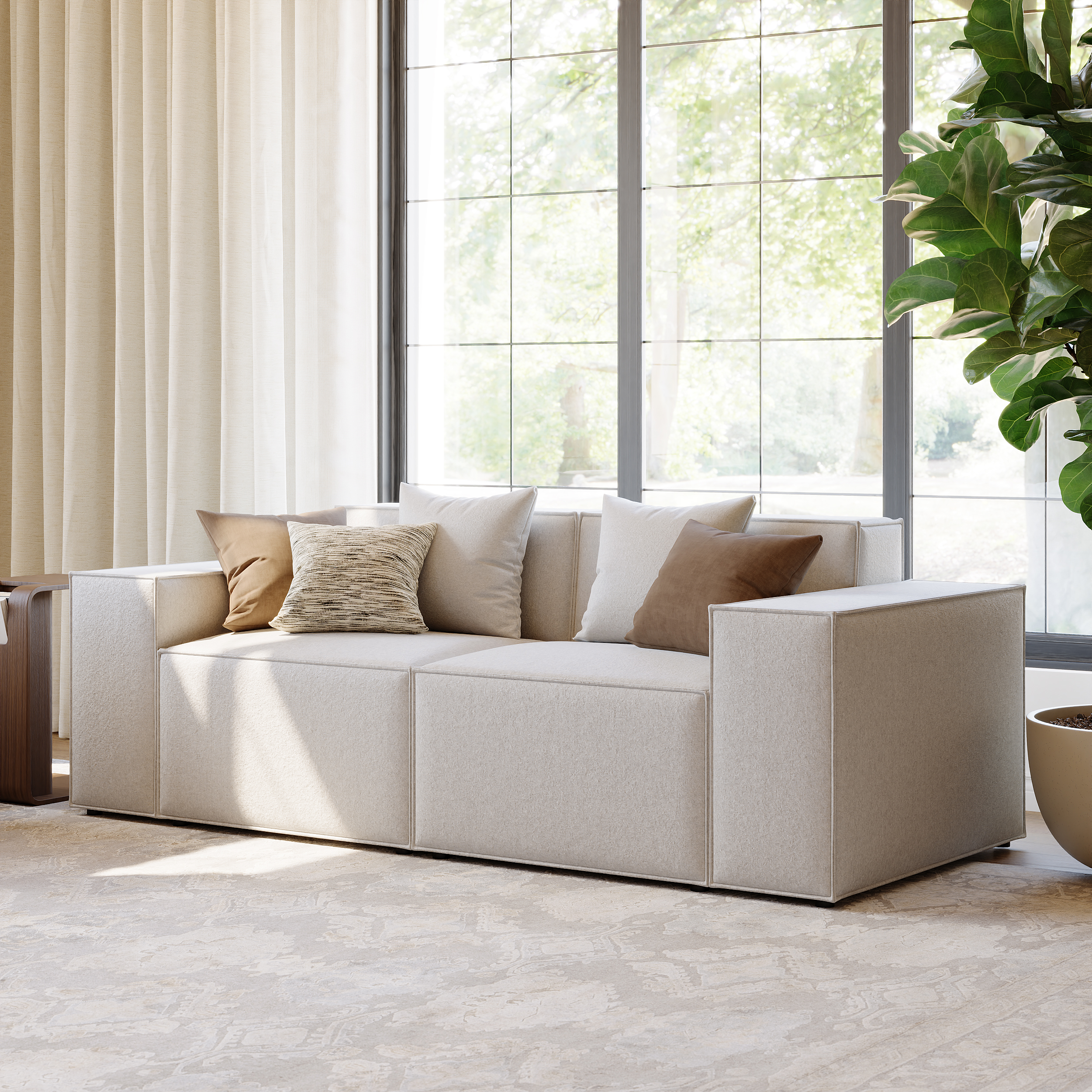 87" 2PCS Minimalist Beige Modular Anti-scratch Performance Velvet Sectional Sofa for Living Room