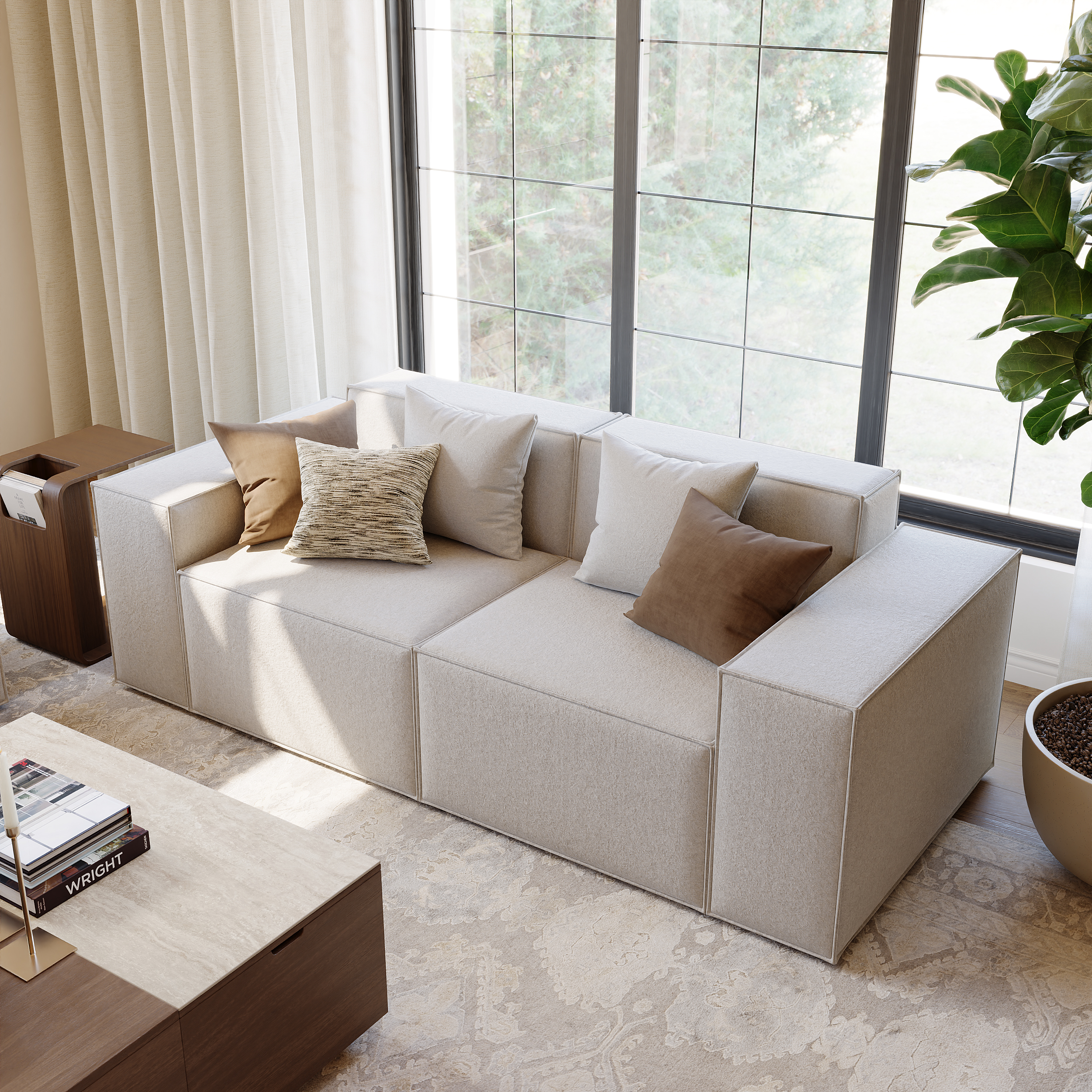 87" 2PCS Minimalist Beige Modular Anti-scratch Performance Velvet Sectional Sofa for Living Room
