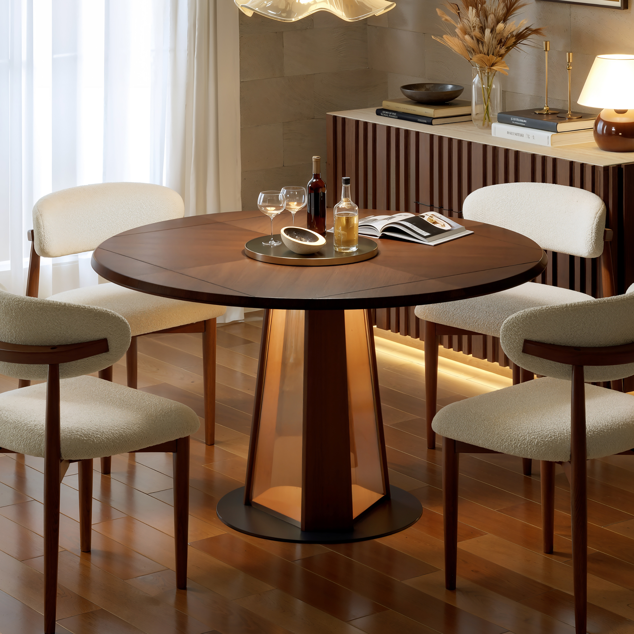 36"-47" Solid Wood Extendable Dining Table with Light