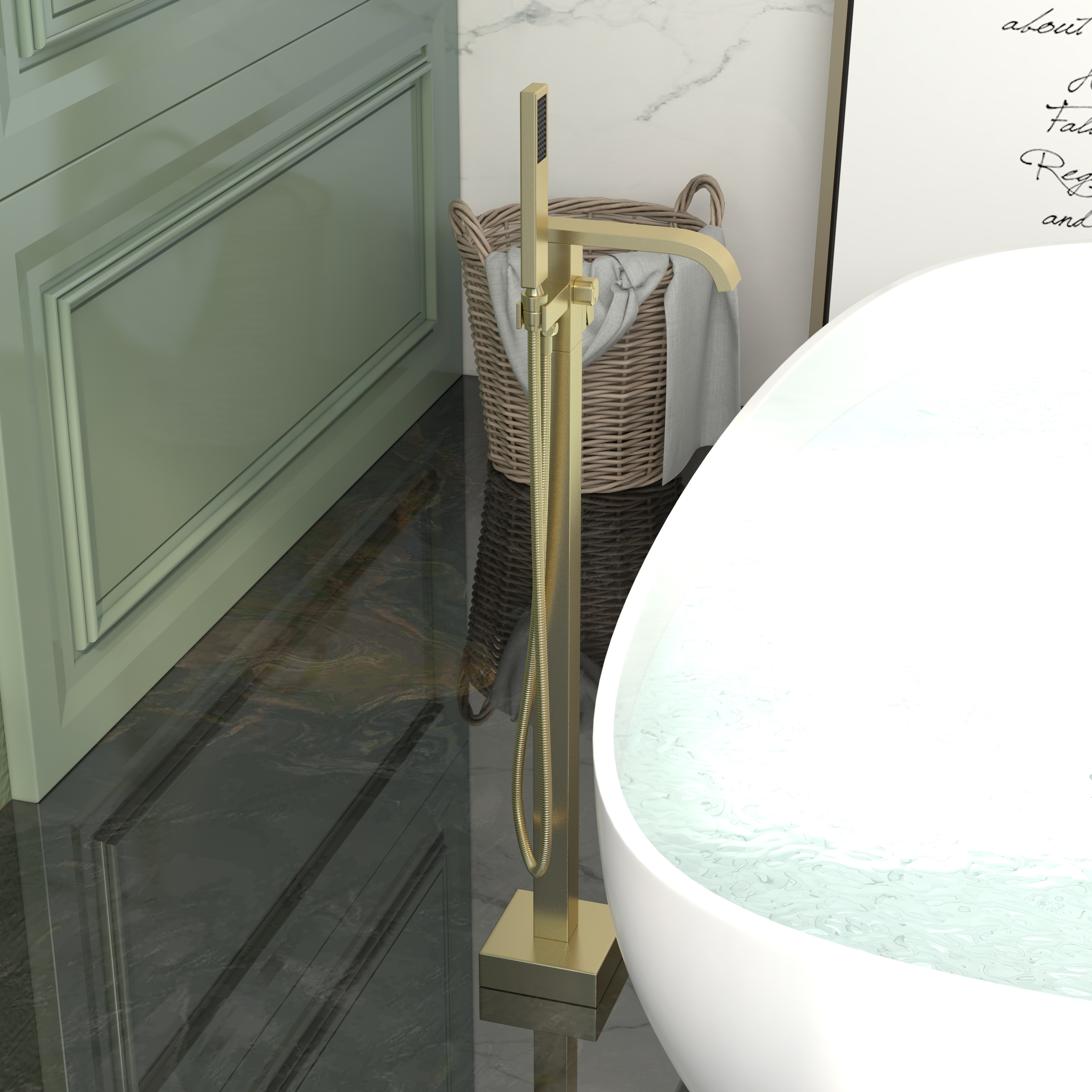 Dree Floor Mounted Tub Filler Single Handle Freestanding Bathtub Faucet Handheld Shower