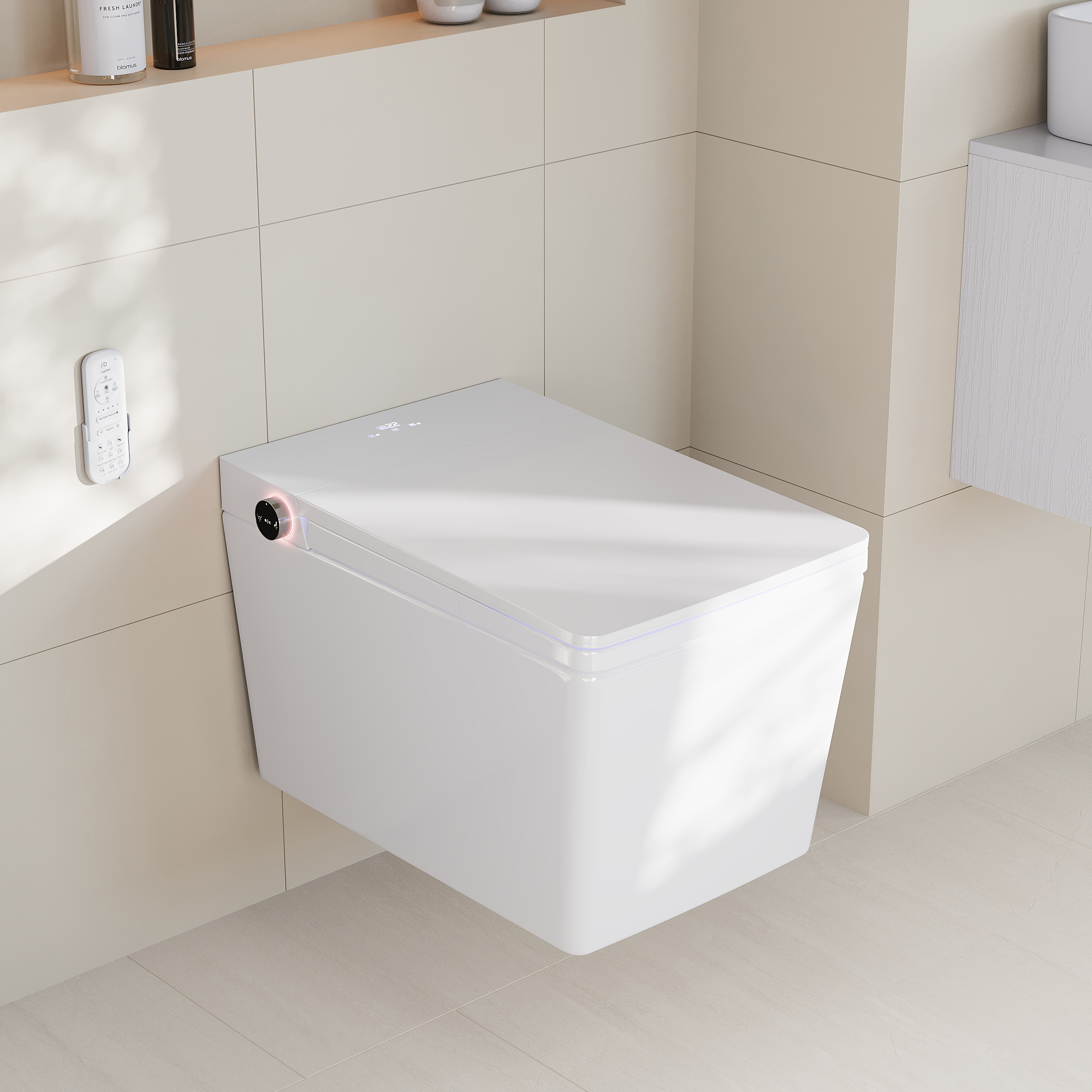 Elongated One-Piece Smart Toilet Wall-Mounted 1.32 GPF Automatic Toilet and Bidet with Auto