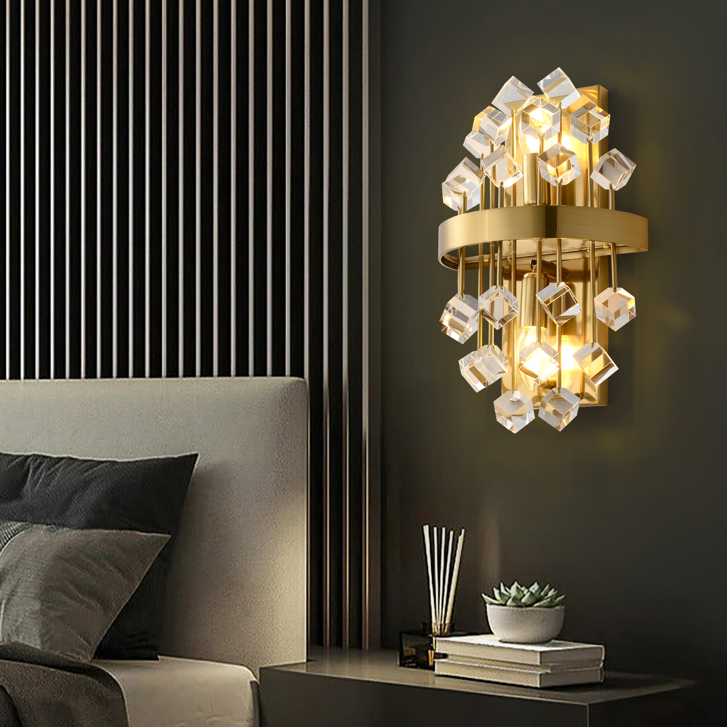 Disdal Light Luxury Crystal Wall Light with Gold Back Plate for Entryway