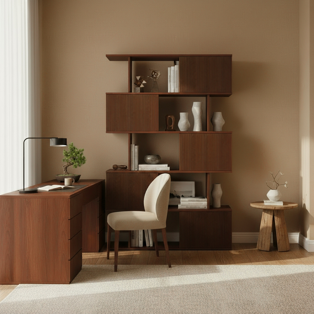 5-Shelf Walnut Bookshelf Etagere Tall Bookcase for Home & Office (72.8" High)