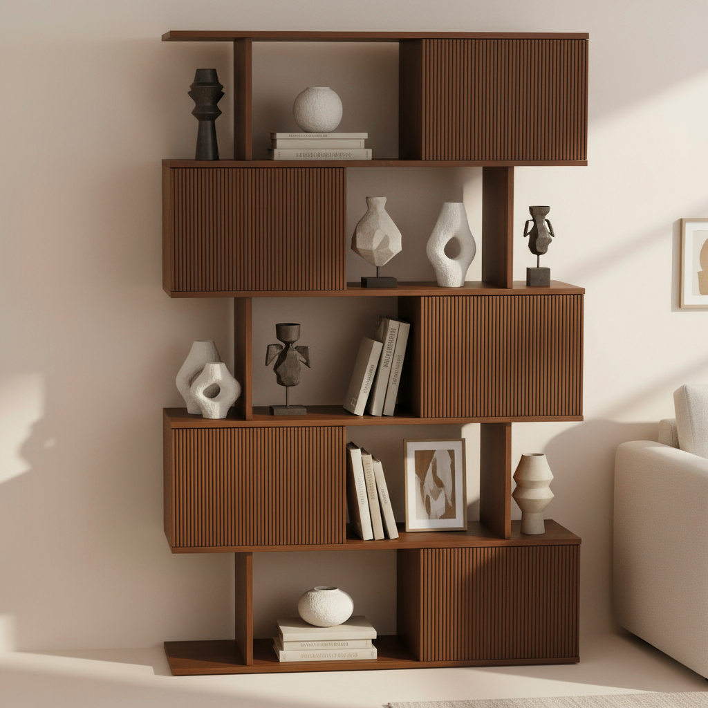 5-Shelf Walnut Bookshelf Etagere Tall Bookcase for Home & Office (72.8" High)