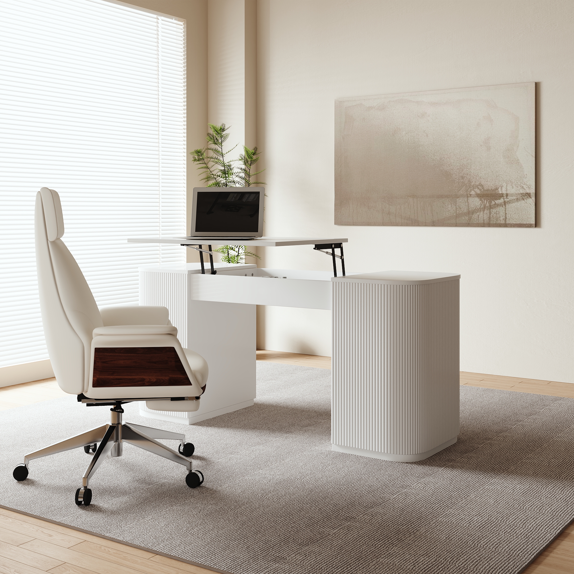 Height Adjustable Standing Desk Executive Office Desk with 2 Doors & Ample Storage Office Furniture (59.8")