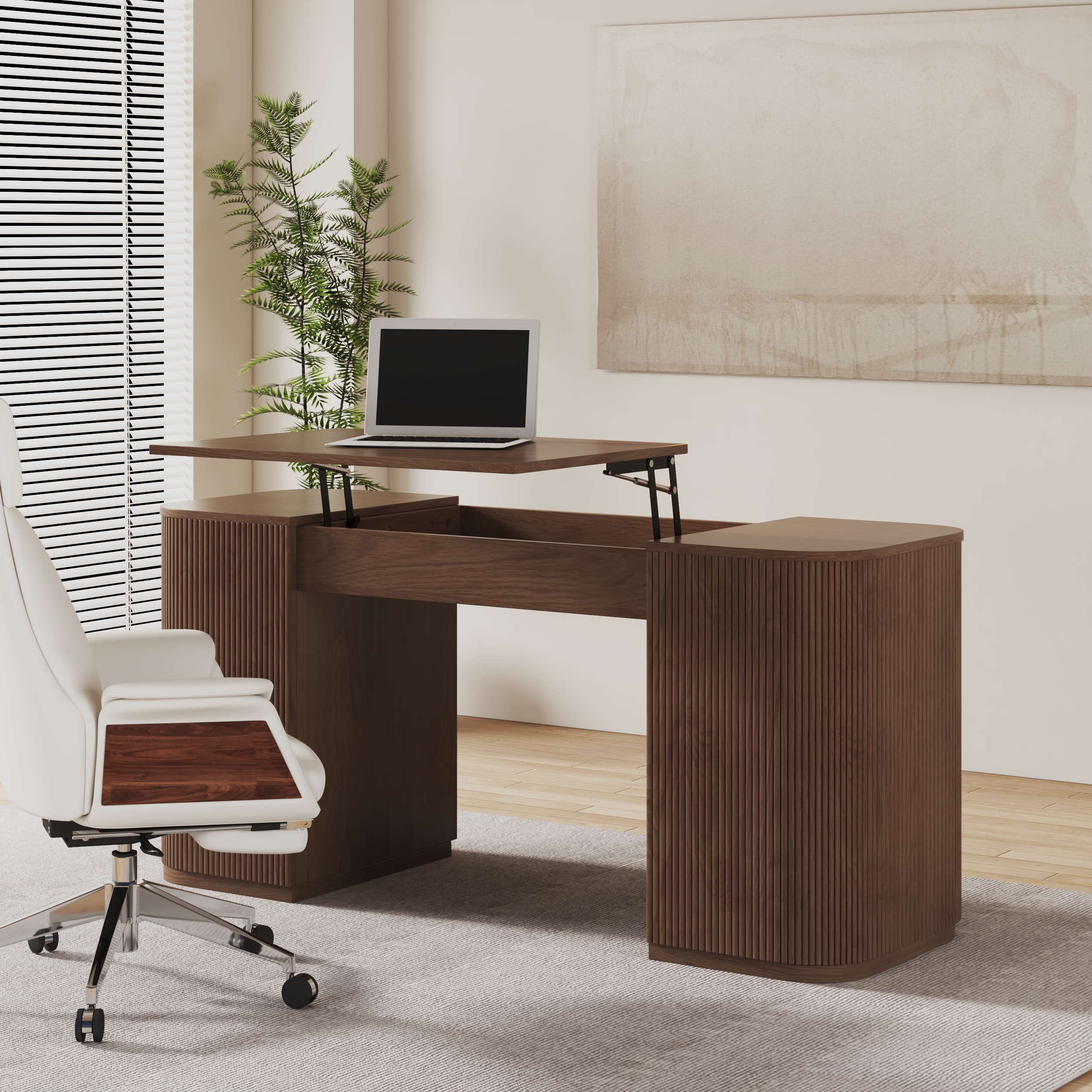 Standing Computer Desk with 2 Doors & Storage Walnut Manufactured Wood Office Furniture (59.8"