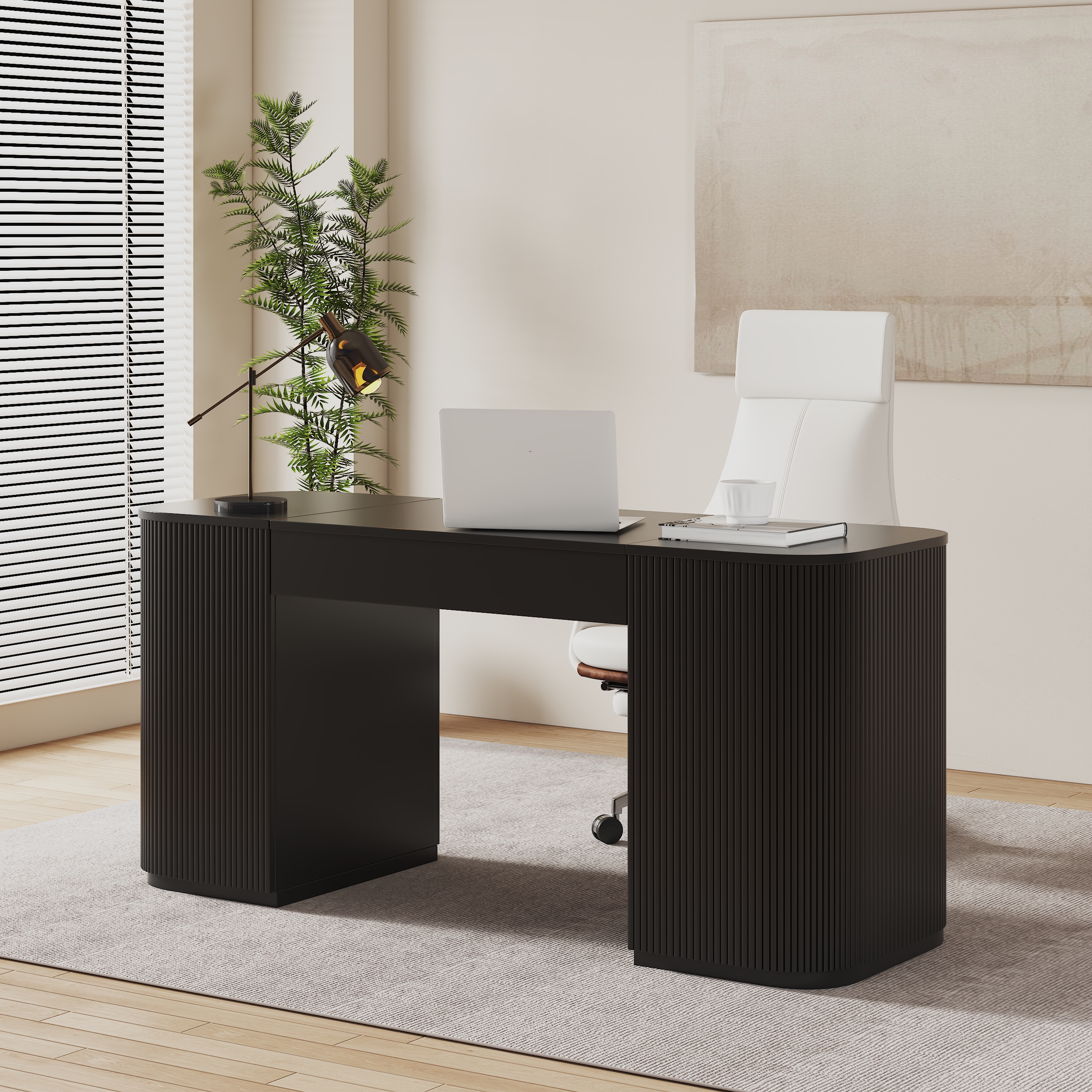 Standing Computer Desk with 2 Doors & Storage Black Manufactured Wood Office Furniture (59.8"