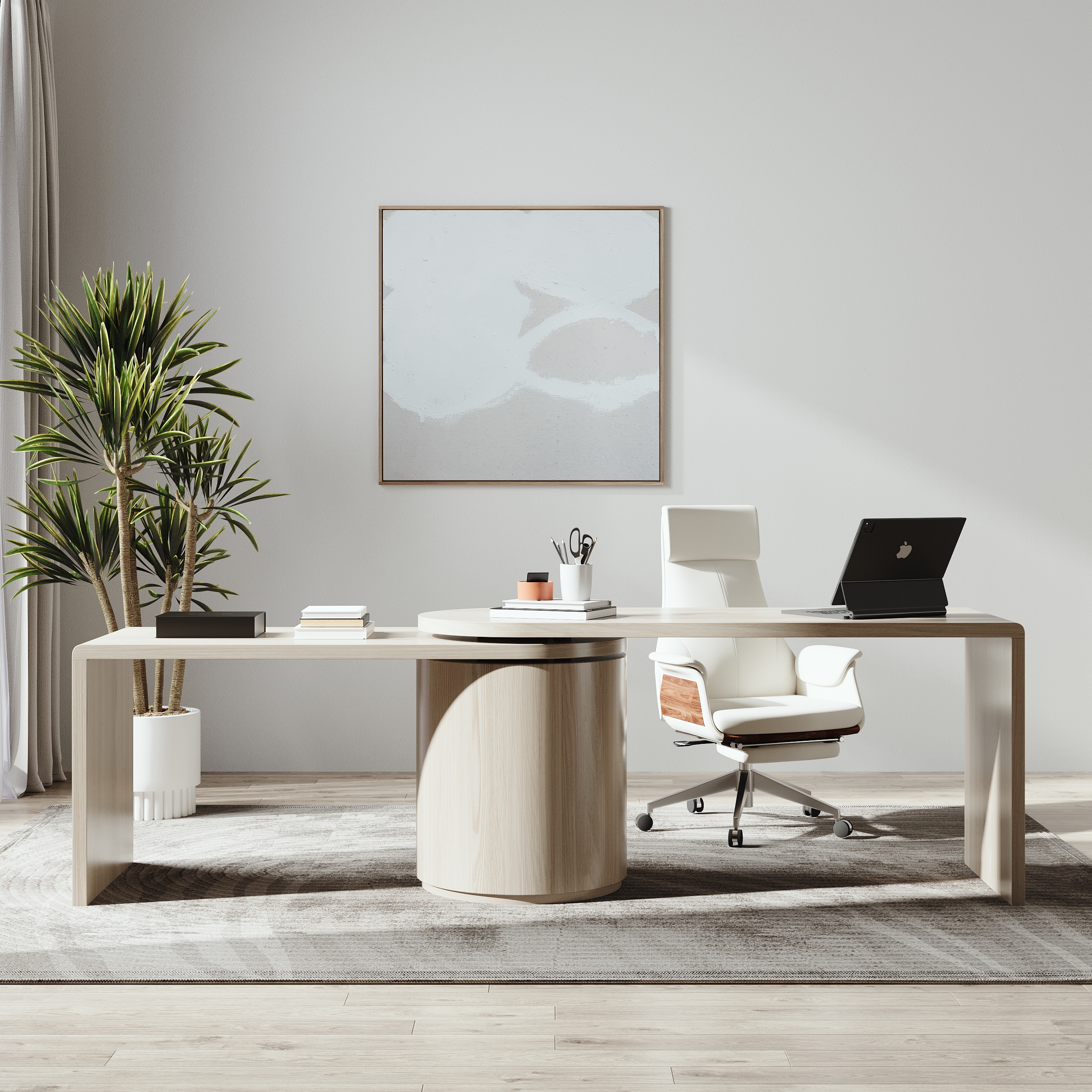 Modern L Shaped Rotating Wash White Executive Office Desk with Drawers White Office Furniture