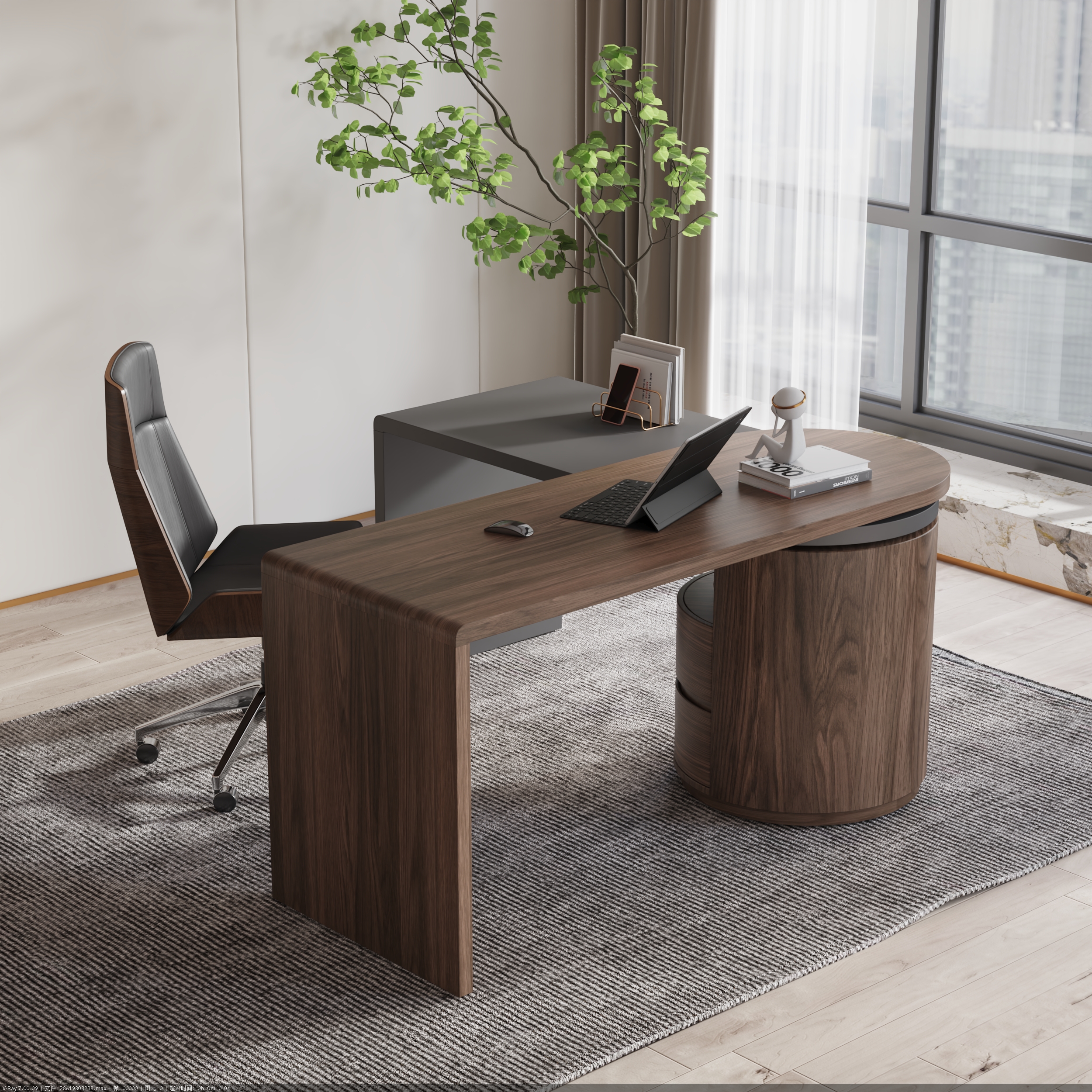 Modern L Shaped Rotating Black & Walnut Executive Office Desk with Drawers White Office Furniture
