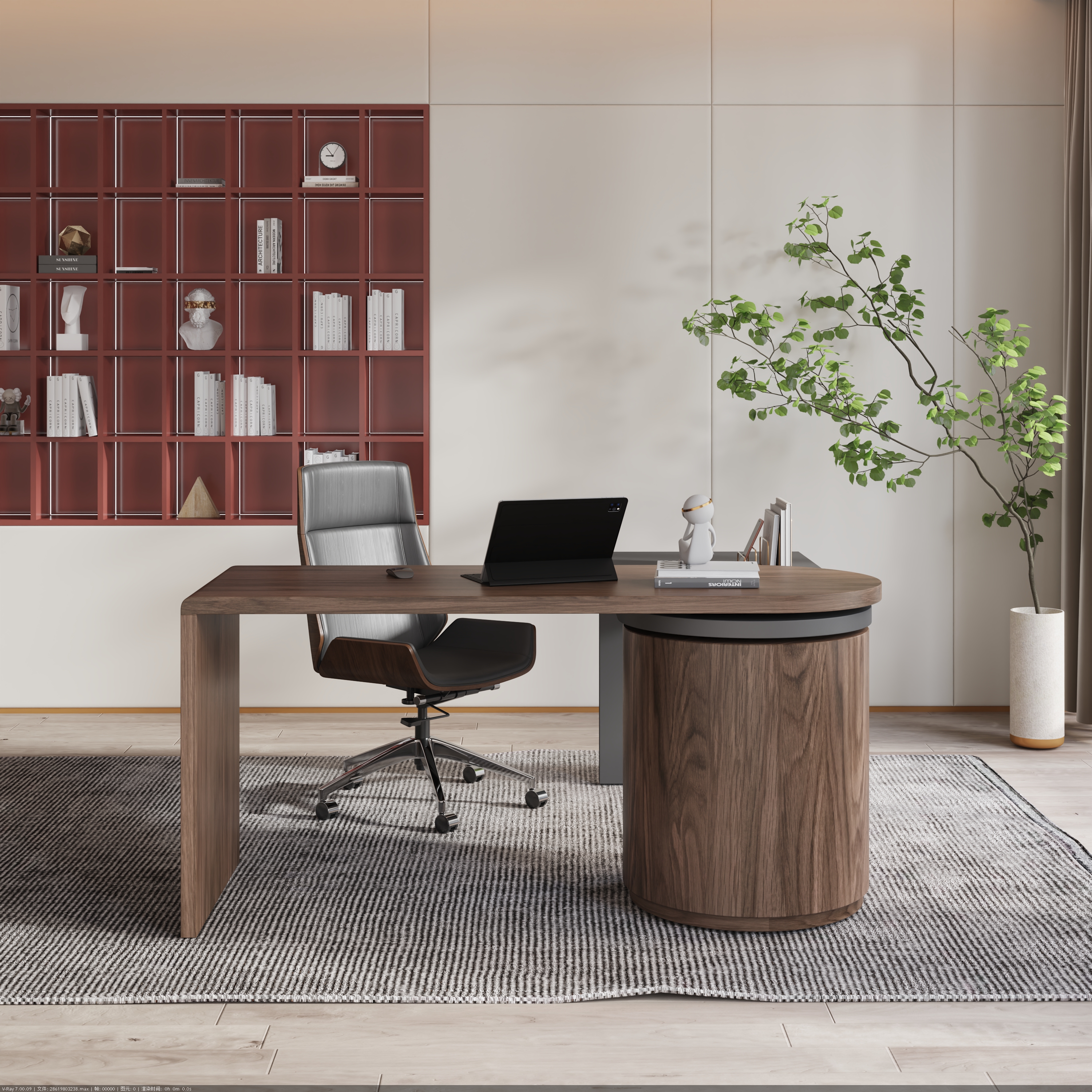 Modern L Shaped Rotating Black & Walnut Executive Office Desk with Drawers White Office Furniture