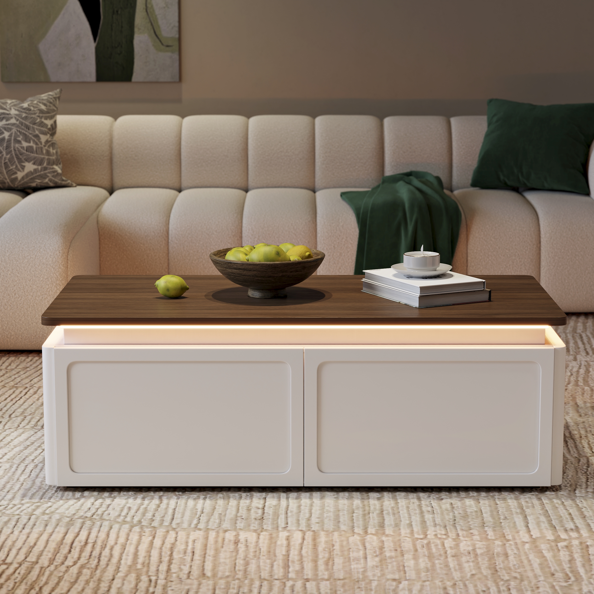 Ambra Coffee Table Modern Walnut & White Coffee Table with LED Light
